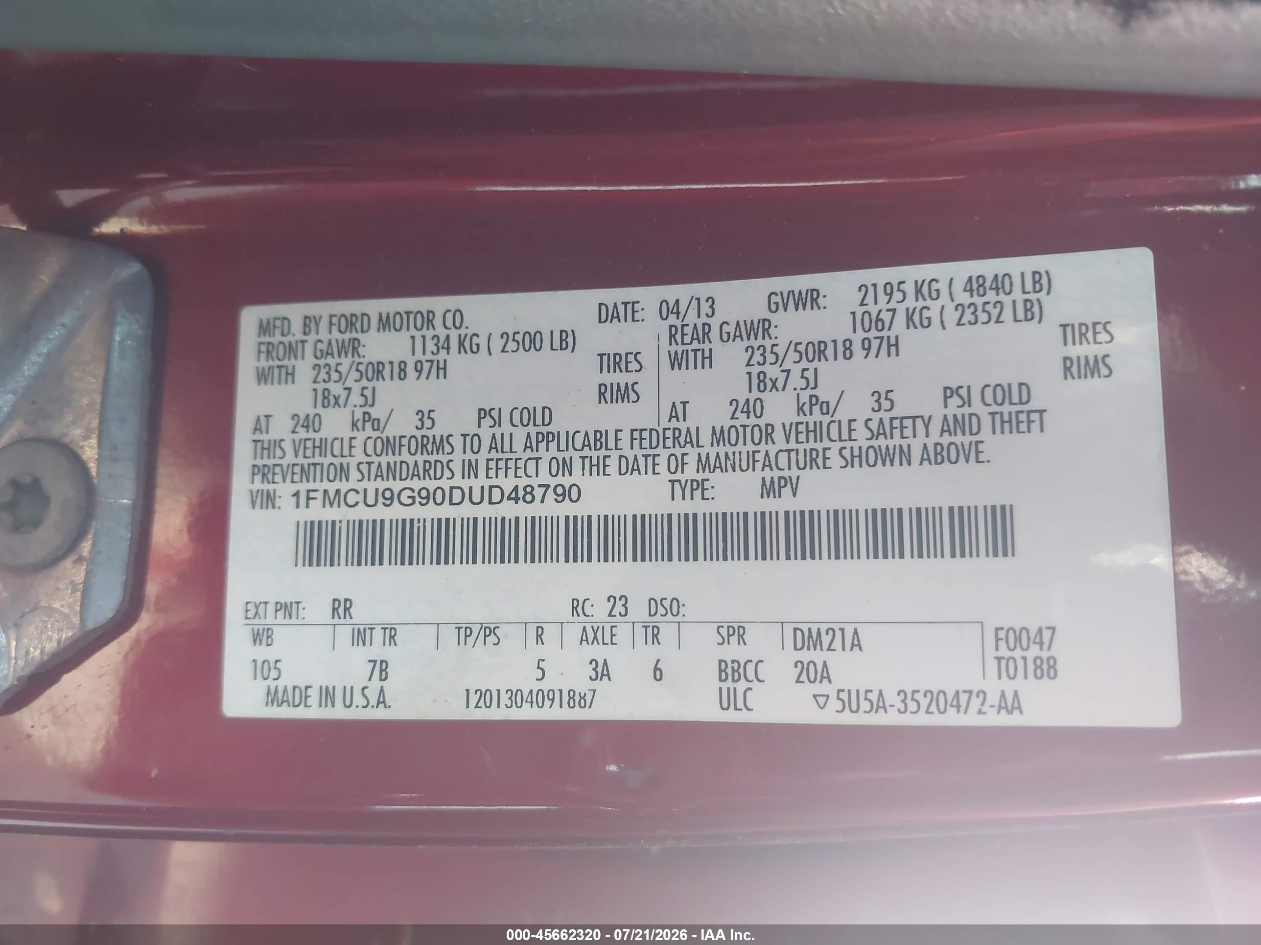 2013 Ford Escape Se Red vin: 1FMCU9G90DUD48790