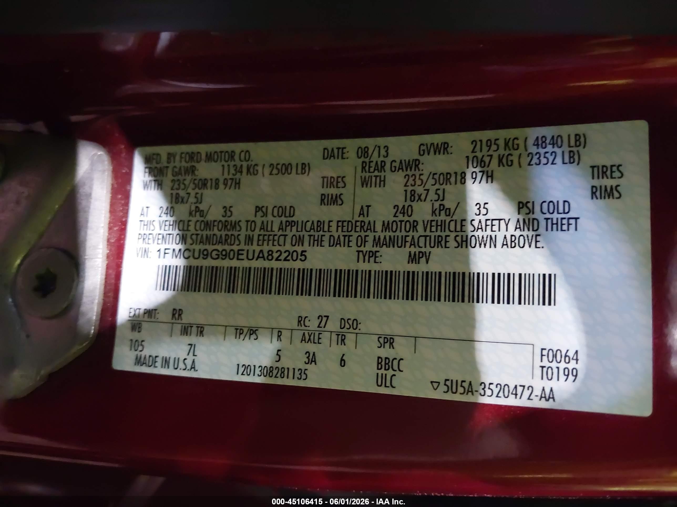 2014 Ford Escape Se Бордовый vin: 1FMCU9G90EUA82205