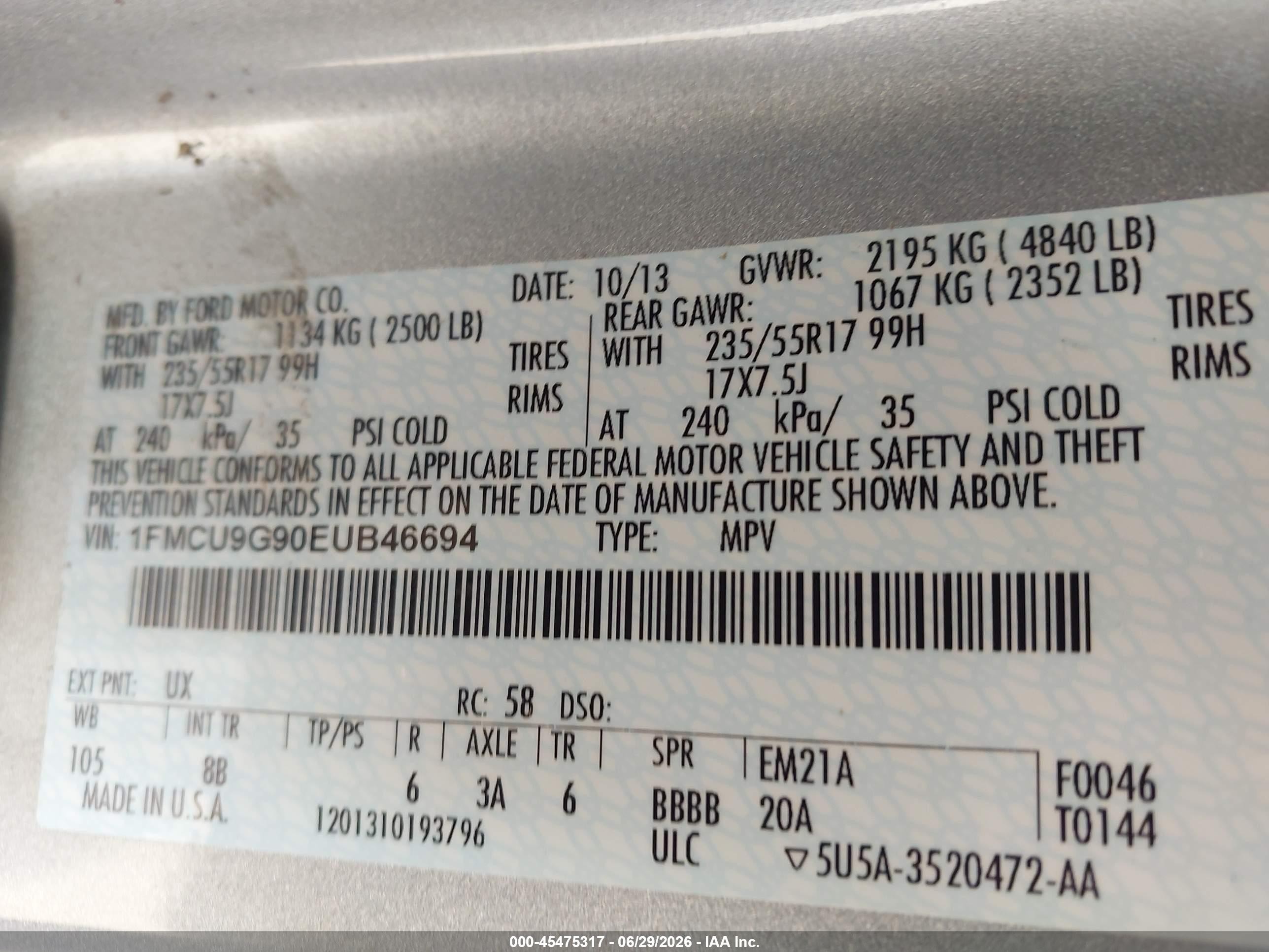 2014 Ford Escape Se Silver vin: 1FMCU9G90EUB46694