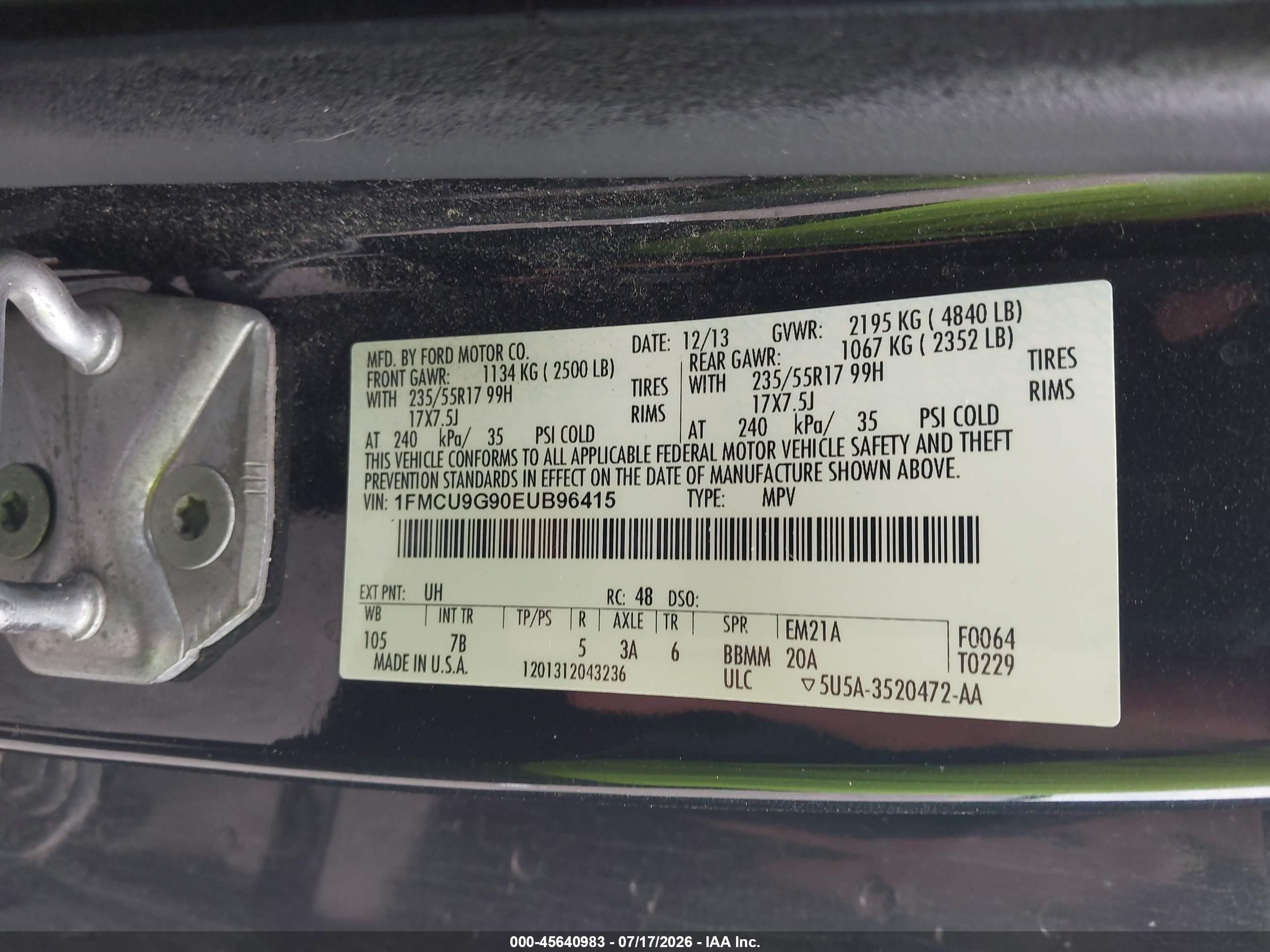 2014 Ford Escape Se Black vin: 1FMCU9G90EUB96415