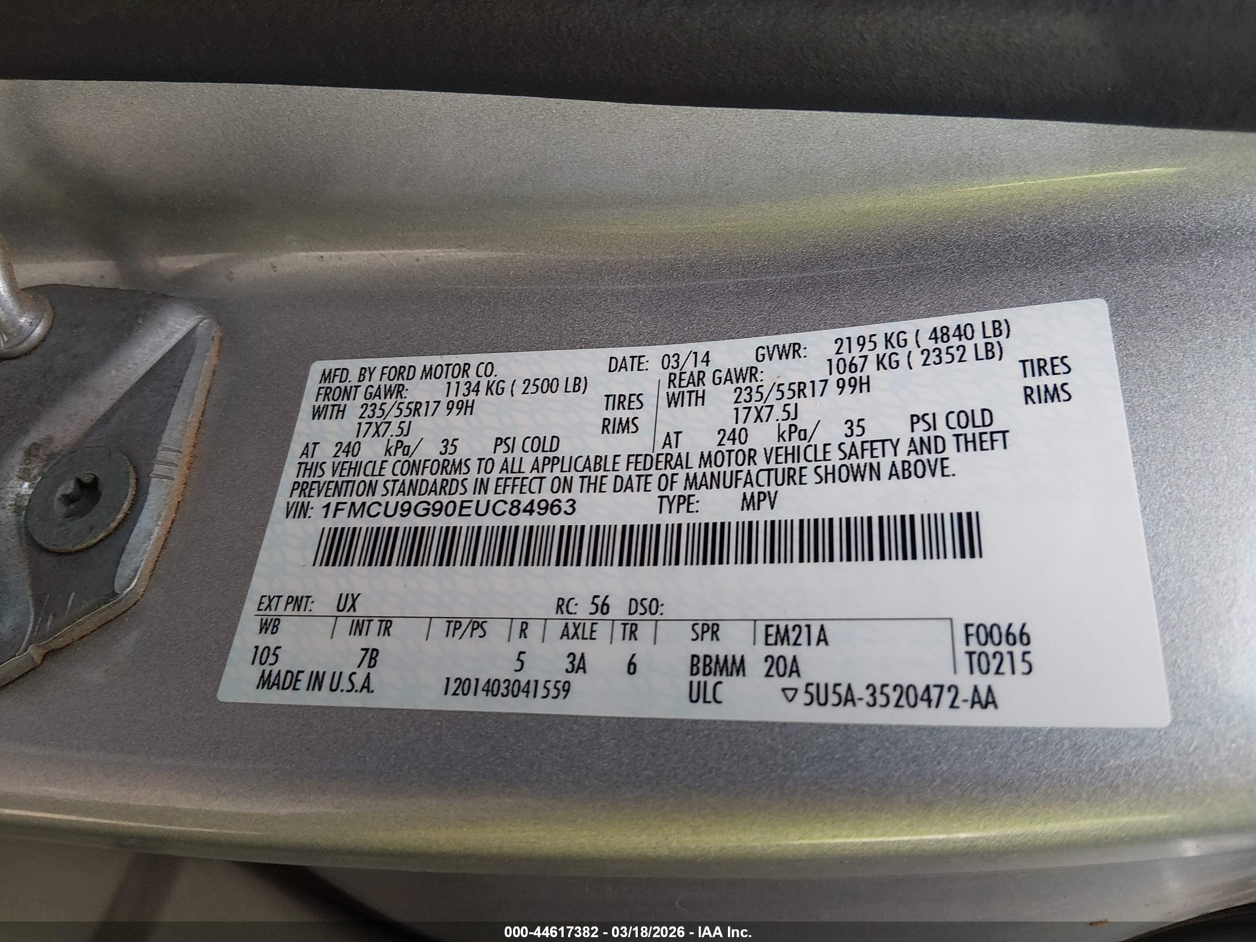 2014 Ford Escape Se Silver vin: 1FMCU9G90EUC84963