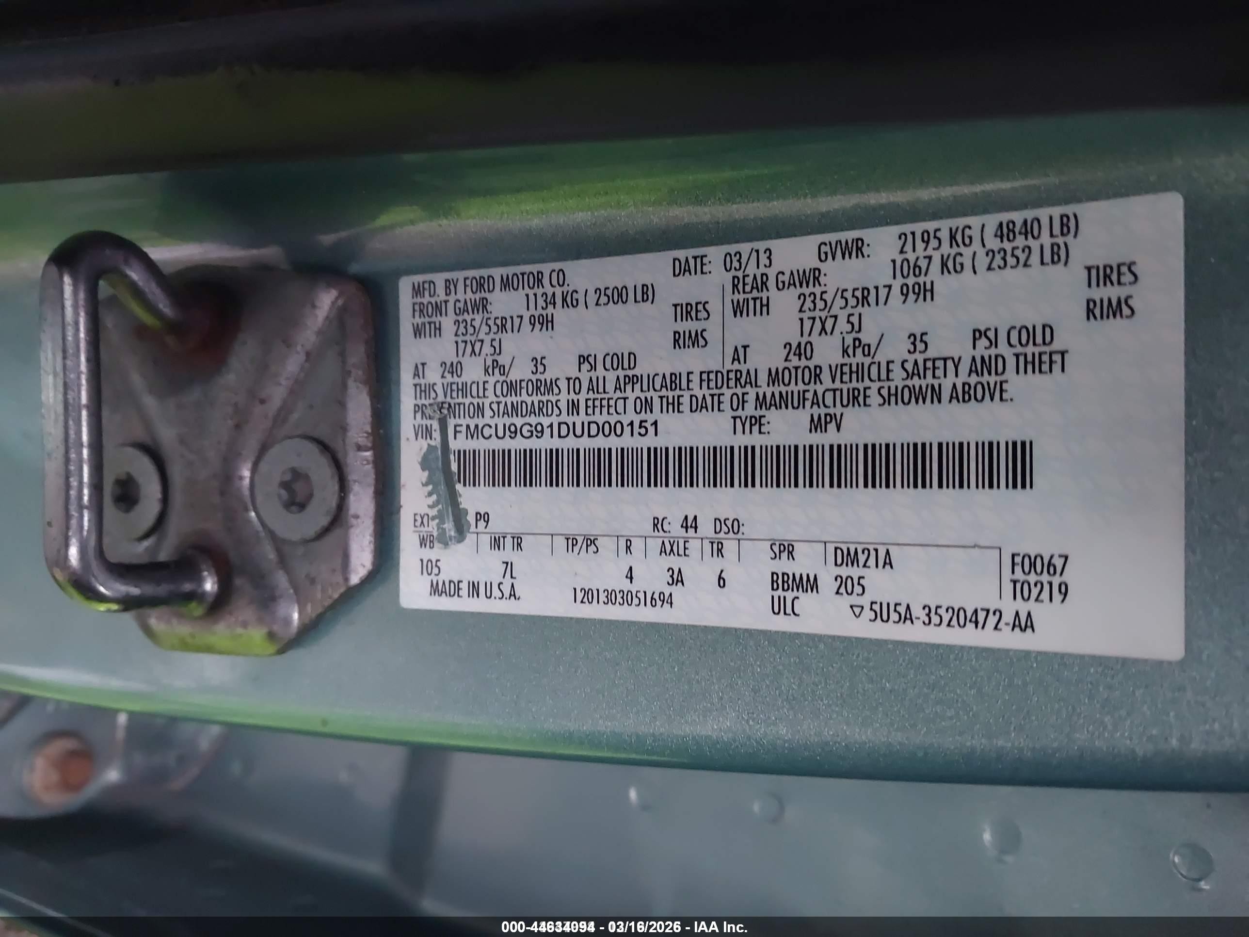 2013 Ford Escape Se Teal vin: 1FMCU9G91DUD00151