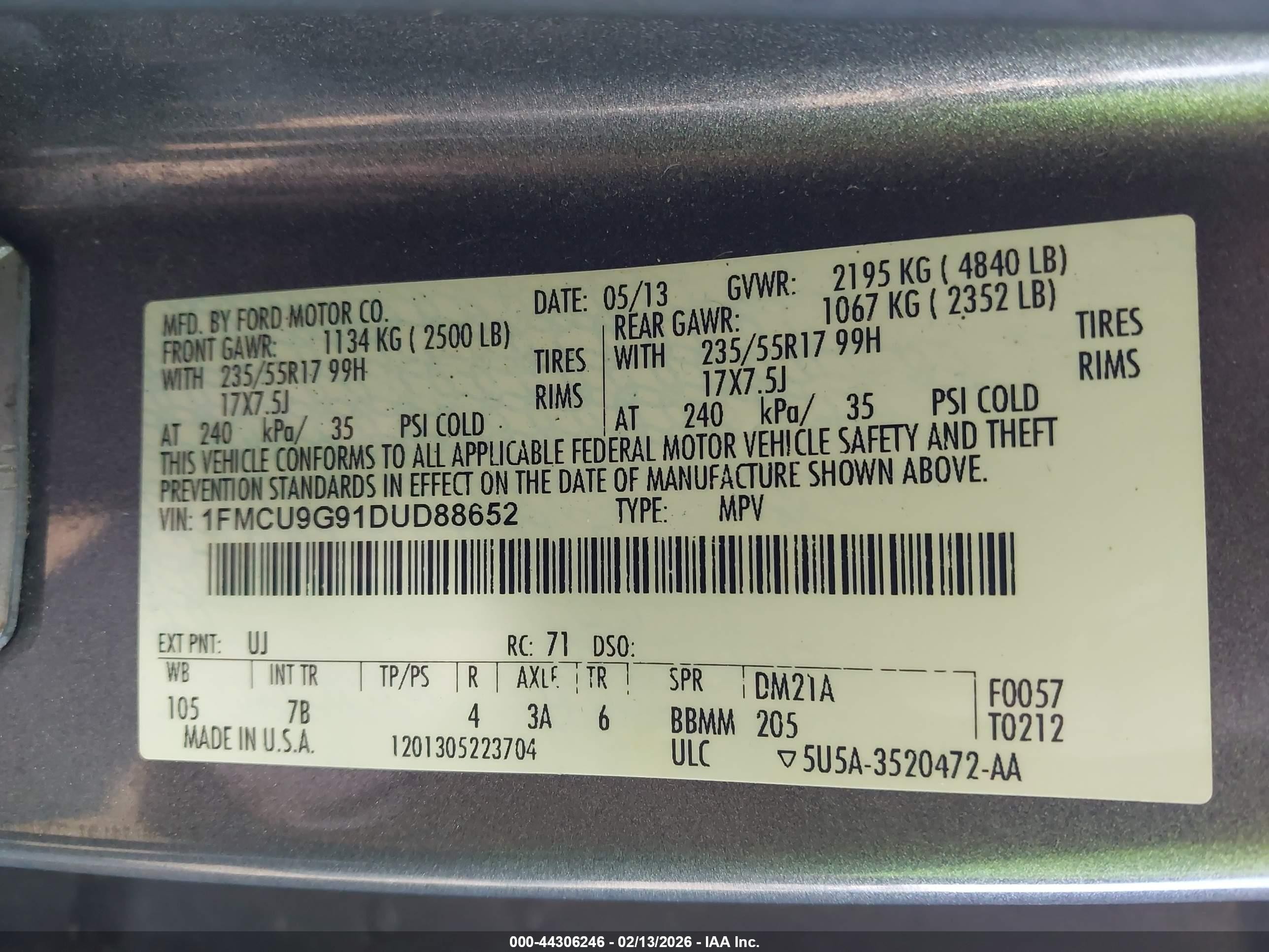 2013 Ford Escape Se Gray vin: 1FMCU9G91DUD88652
