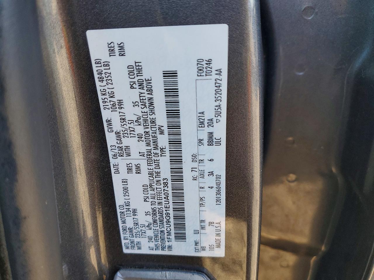 2014 Ford Escape Se Gray vin: 1FMCU9G91EUA07383