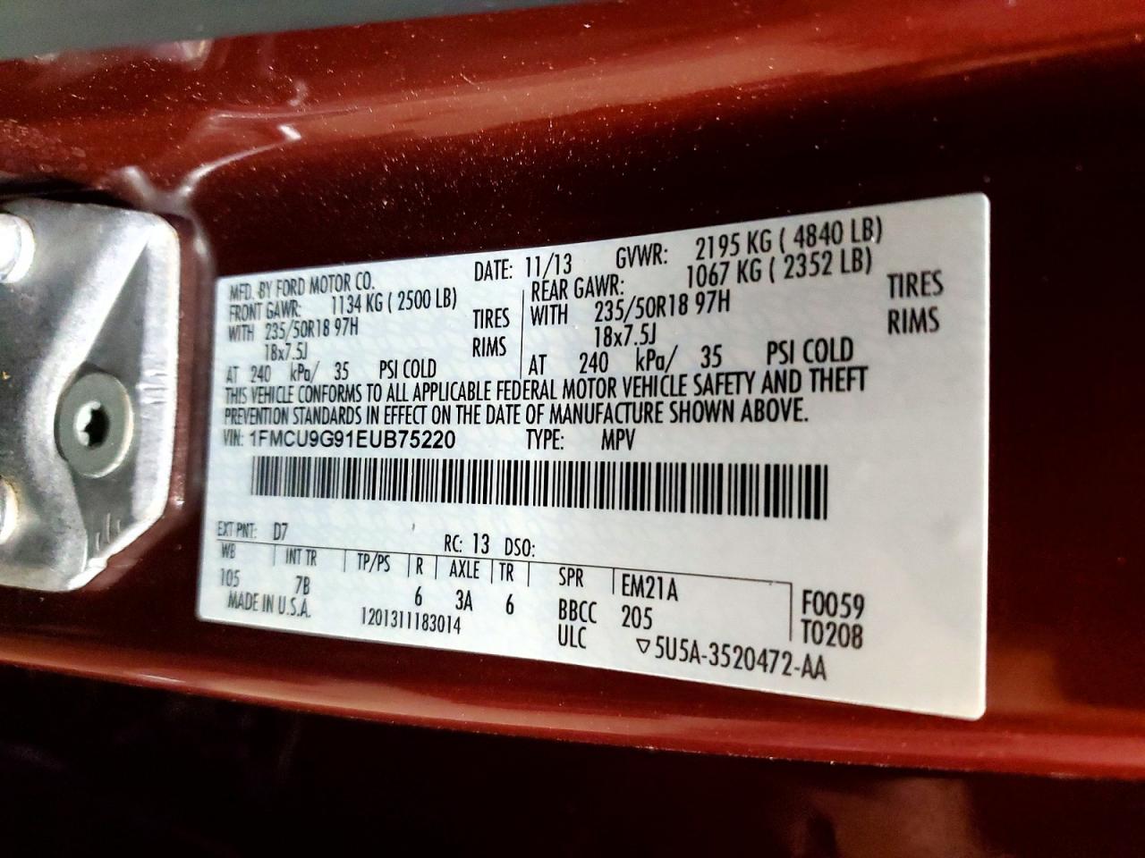 2014 Ford Escape Se Red vin: 1FMCU9G91EUB75220