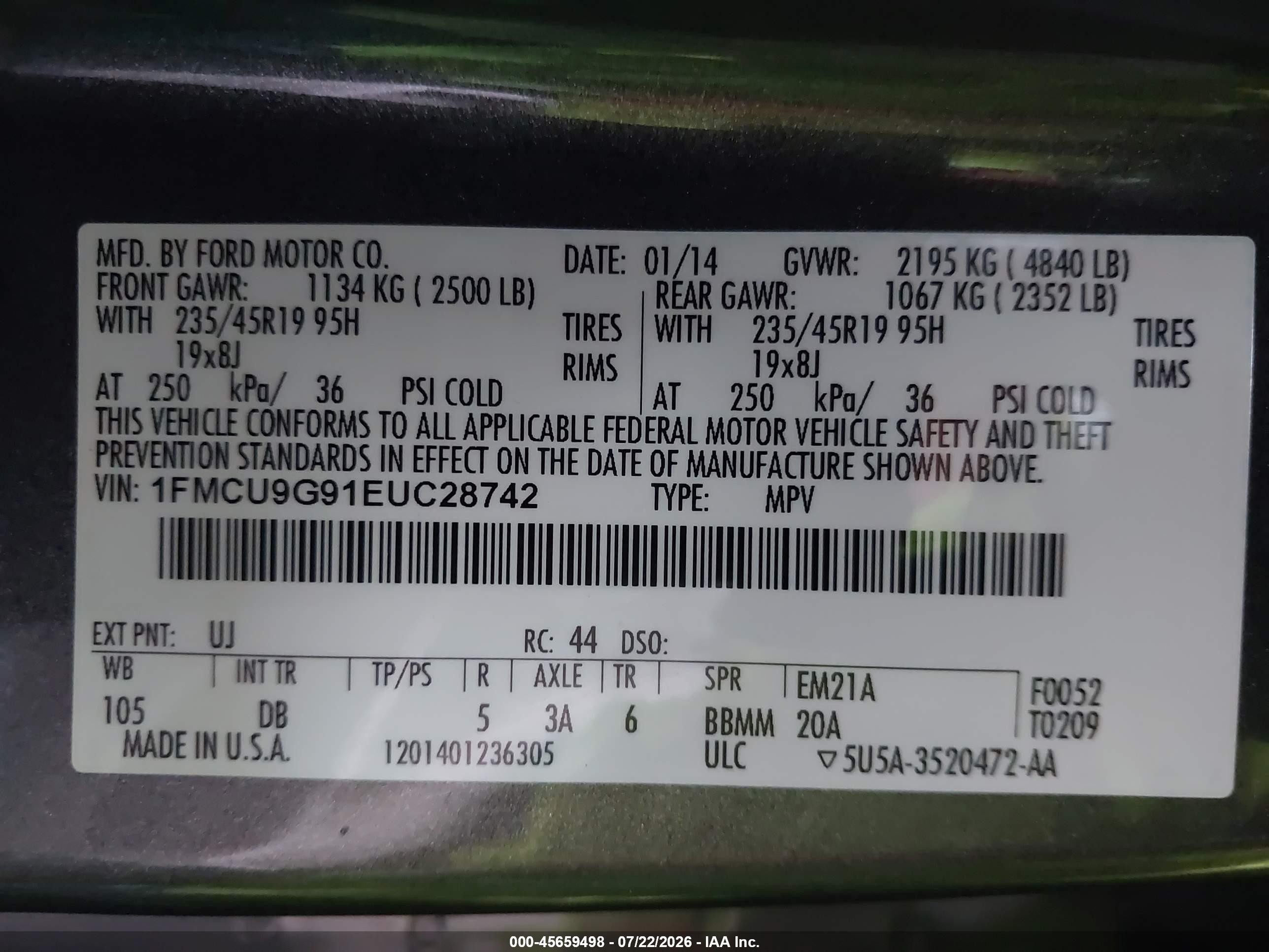 2014 Ford Escape Se Серый vin: 1FMCU9G91EUC28742