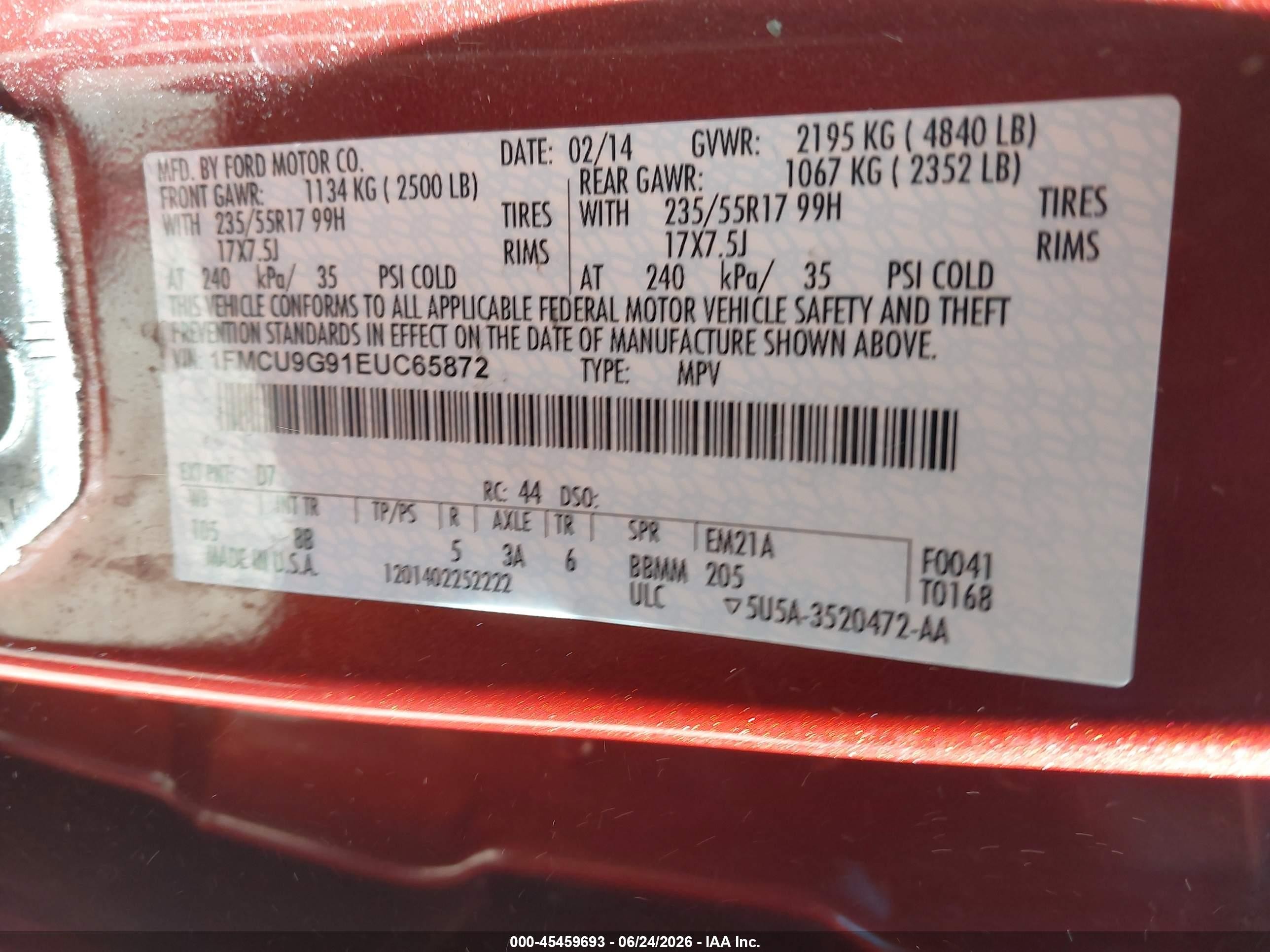 2014 Ford Escape Se Красный vin: 1FMCU9G91EUC65872