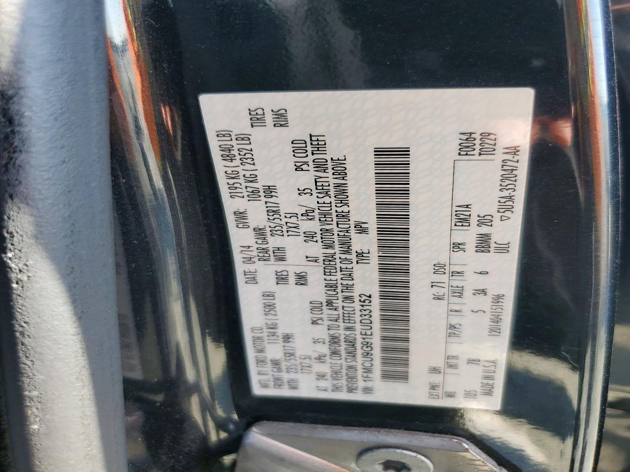 2014 Ford Escape Se Black vin: 1FMCU9G91EUD33152