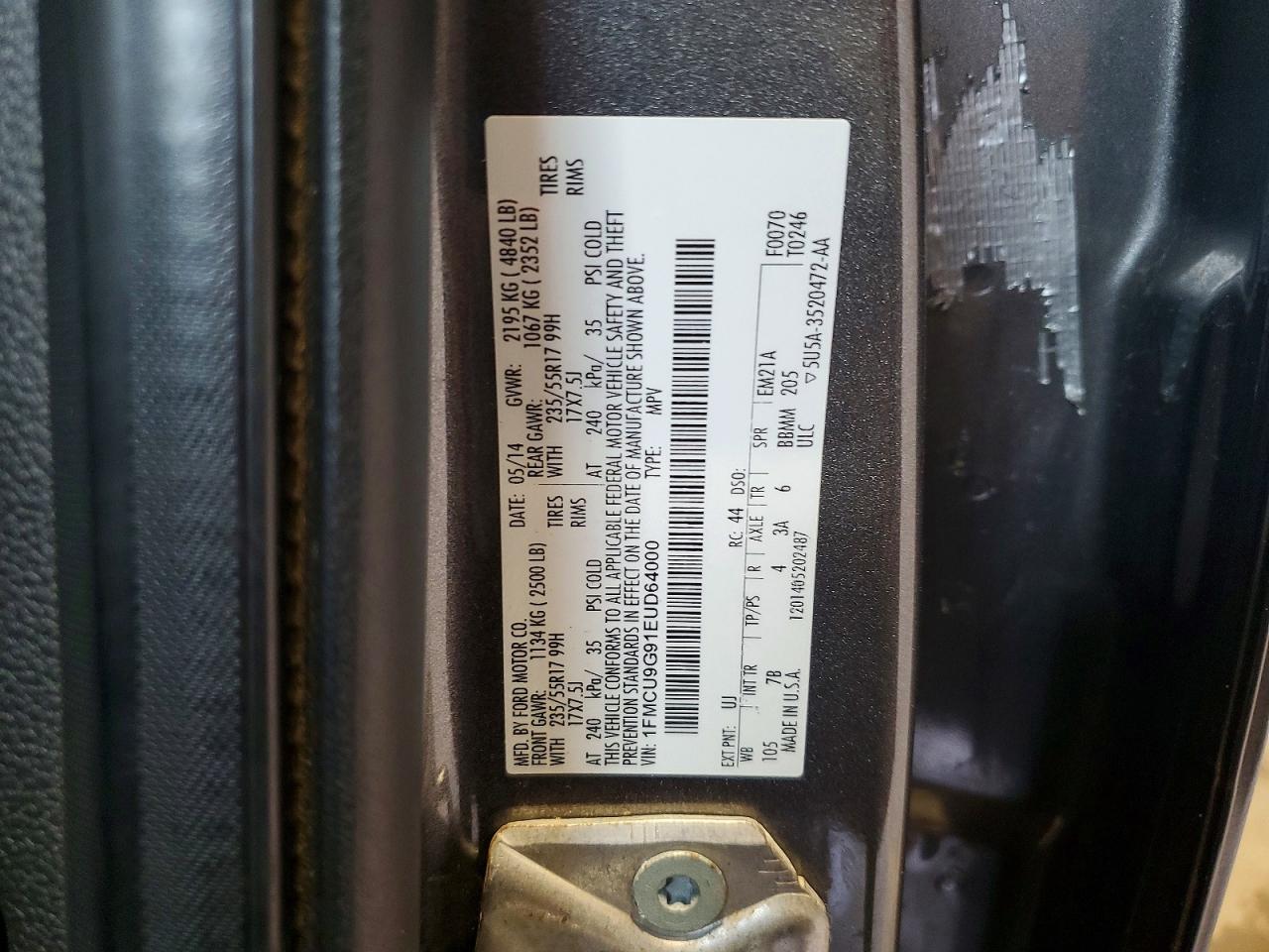 2014 Ford Escape Se Gray vin: 1FMCU9G91EUD64000