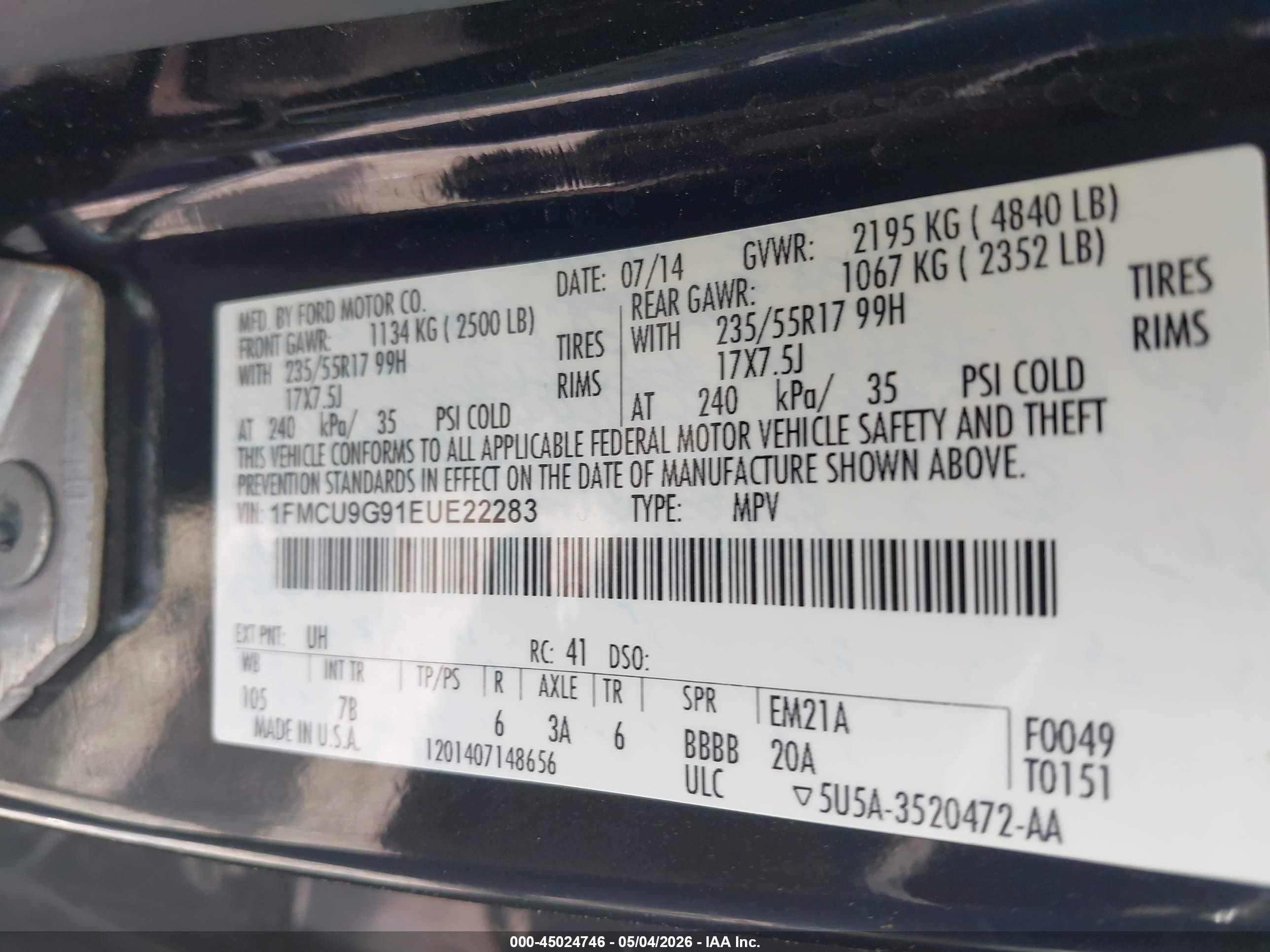 2014 Ford Escape Se Black vin: 1FMCU9G91EUE22283