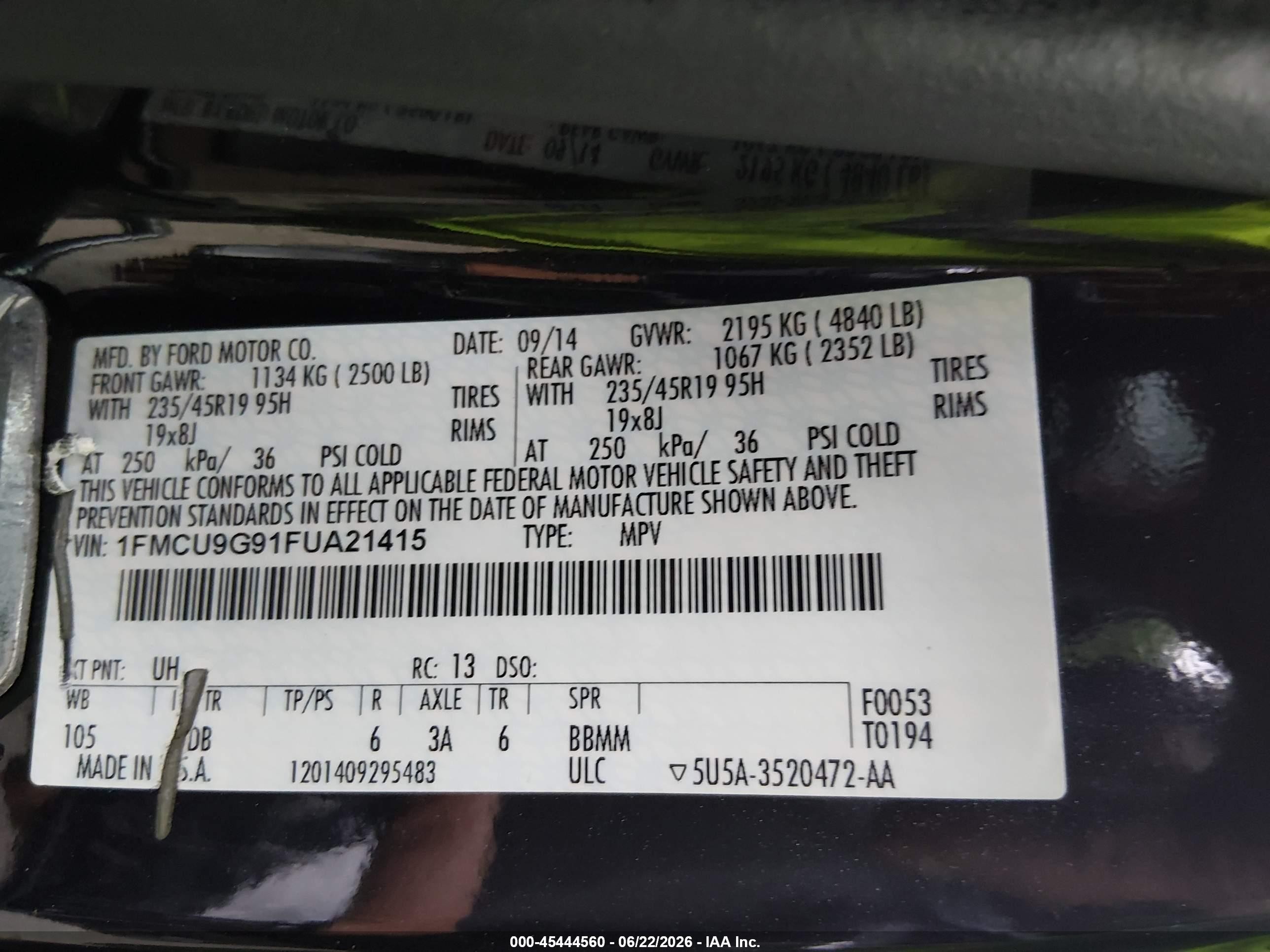 2015 Ford Escape Se Black vin: 1FMCU9G91FUA21415