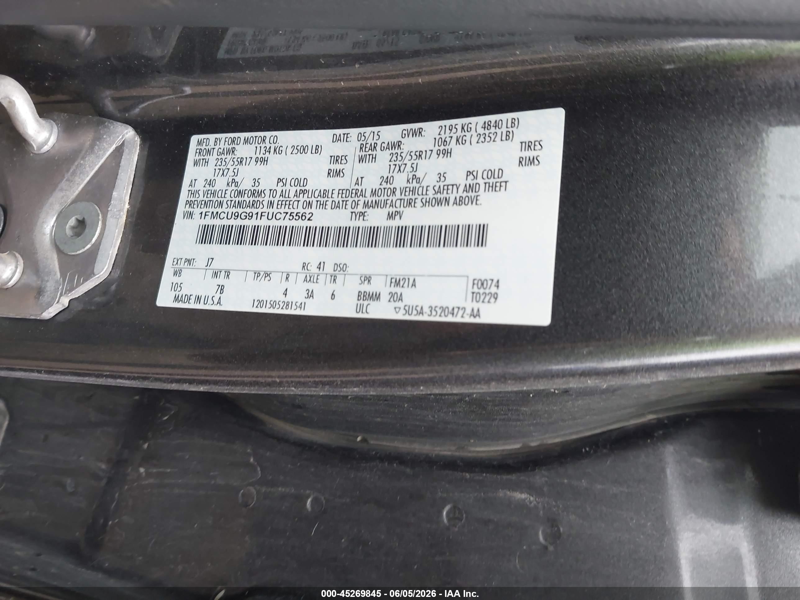 2015 Ford Escape Se Silver vin: 1FMCU9G91FUC75562