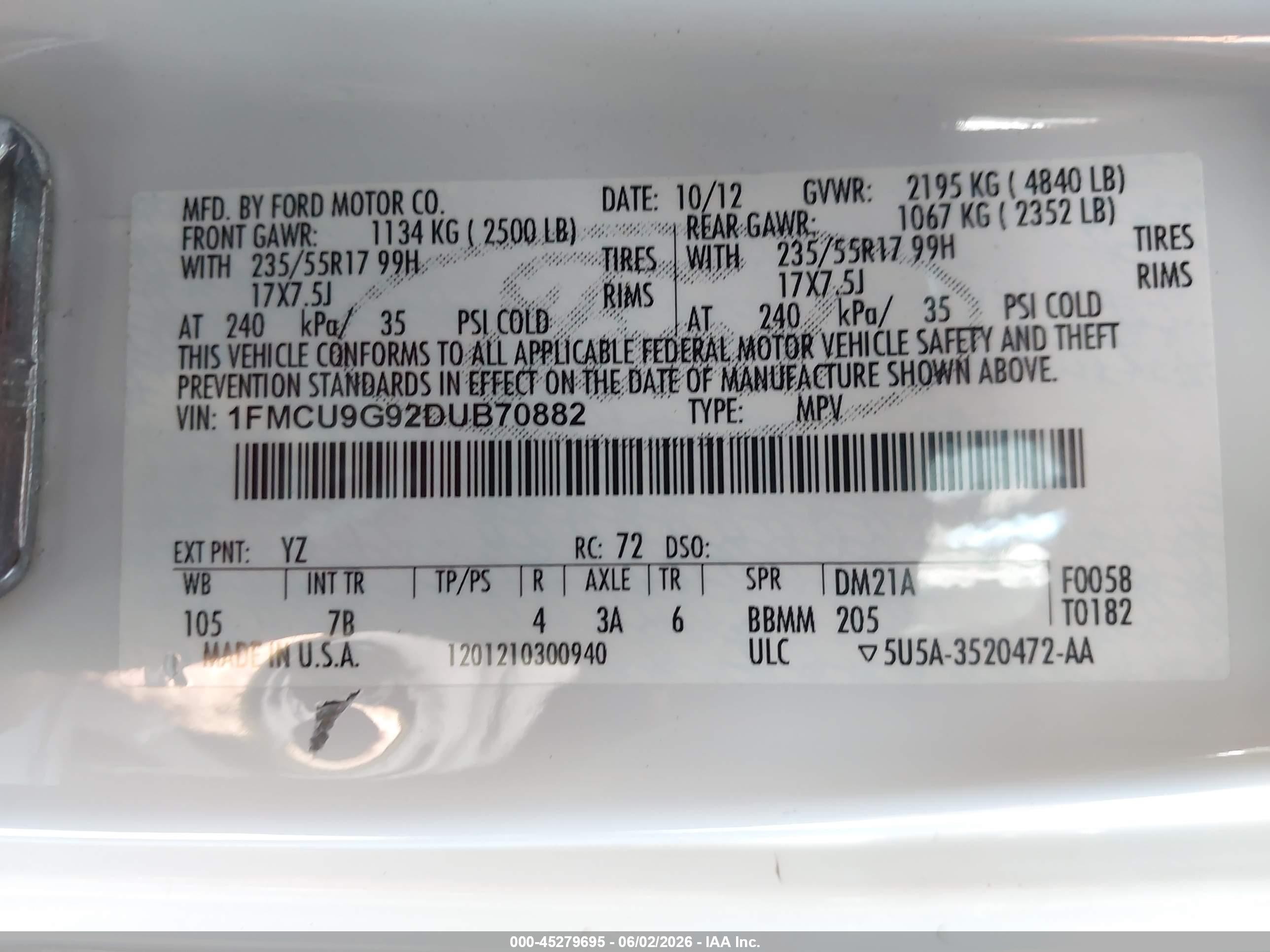2013 Ford Escape Se Белый vin: 1FMCU9G92DUB70882