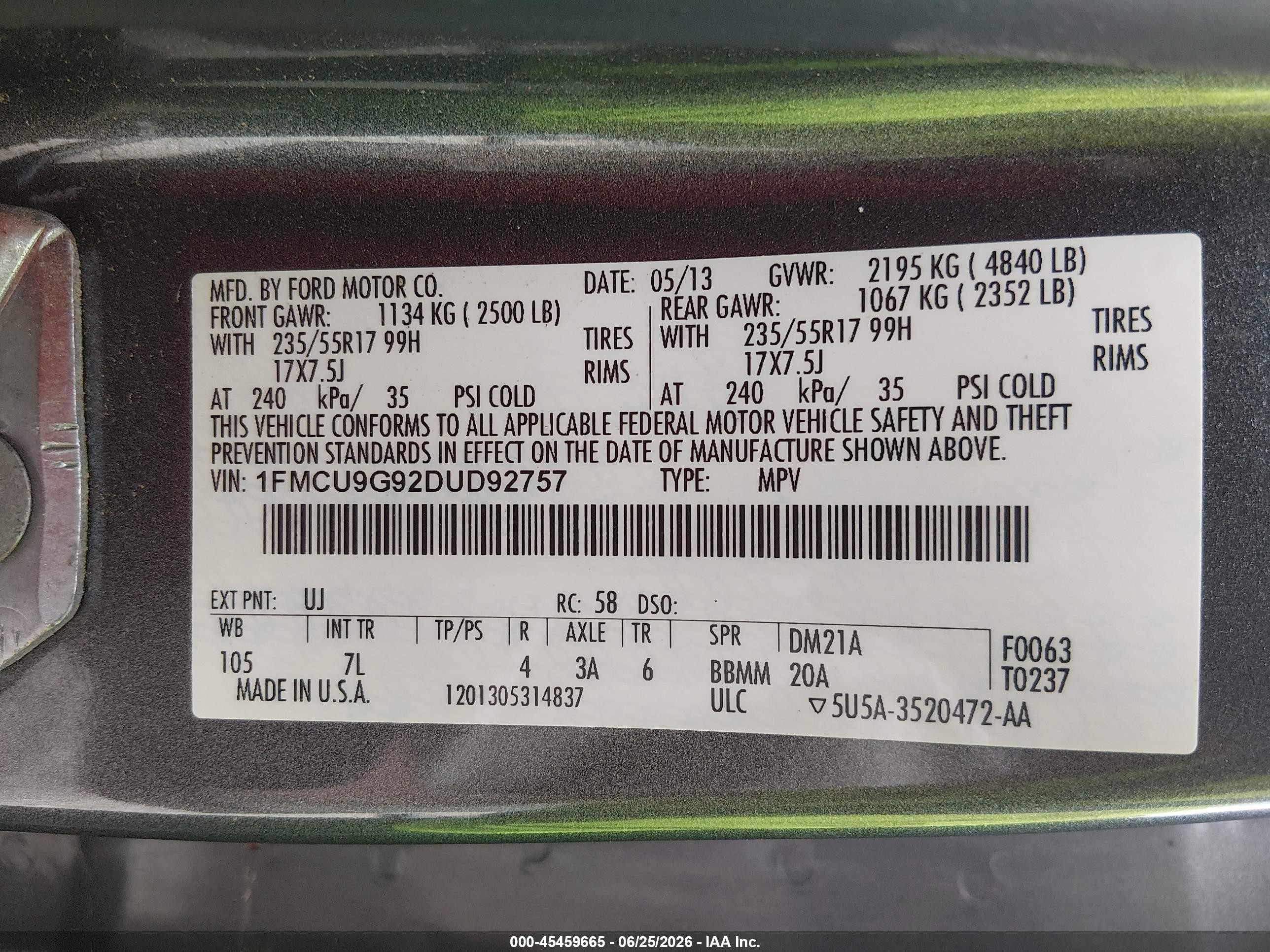 2013 Ford Escape Se Gray vin: 1FMCU9G92DUD92757
