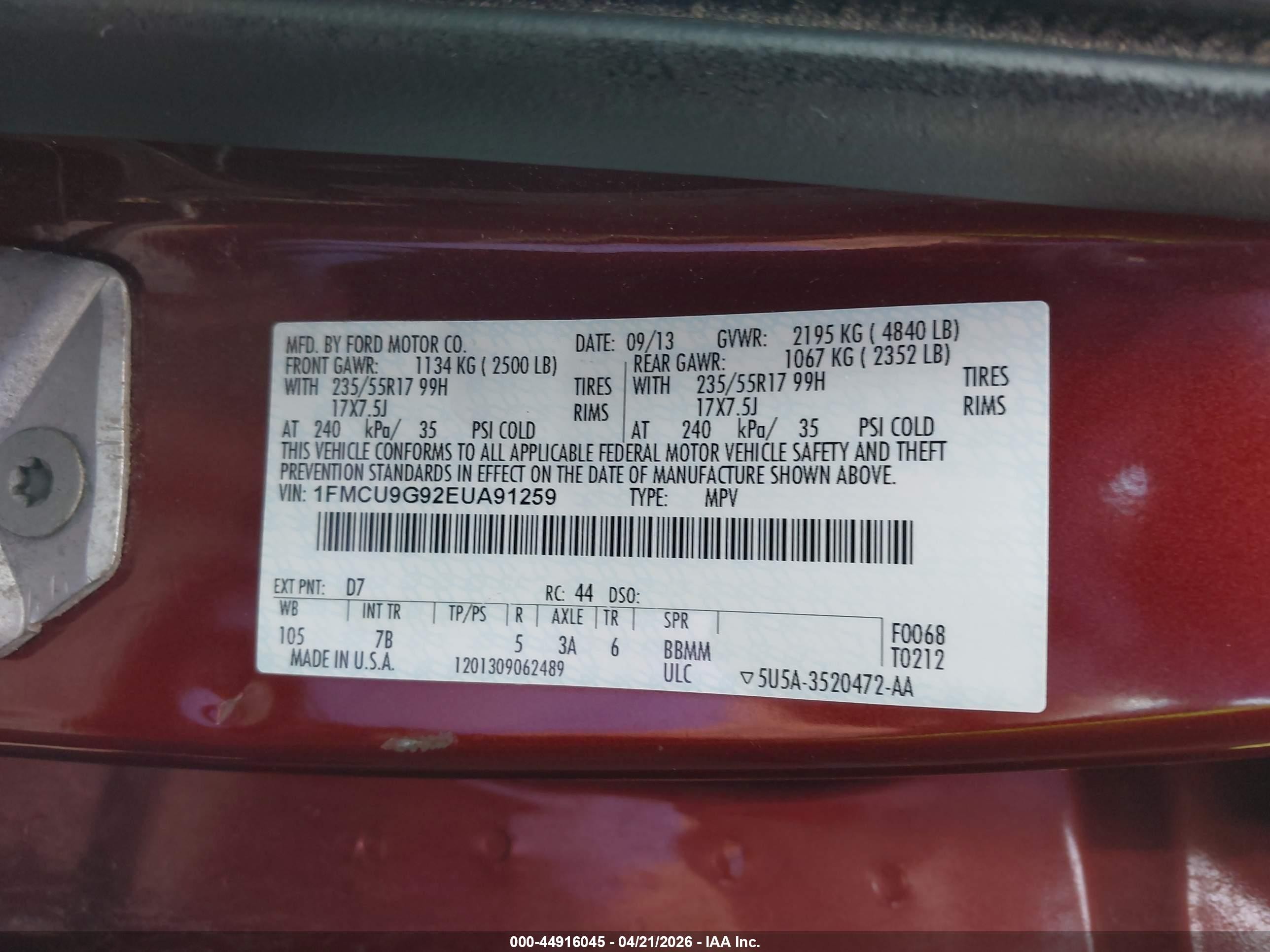 2014 Ford Escape Se Red vin: 1FMCU9G92EUA91259