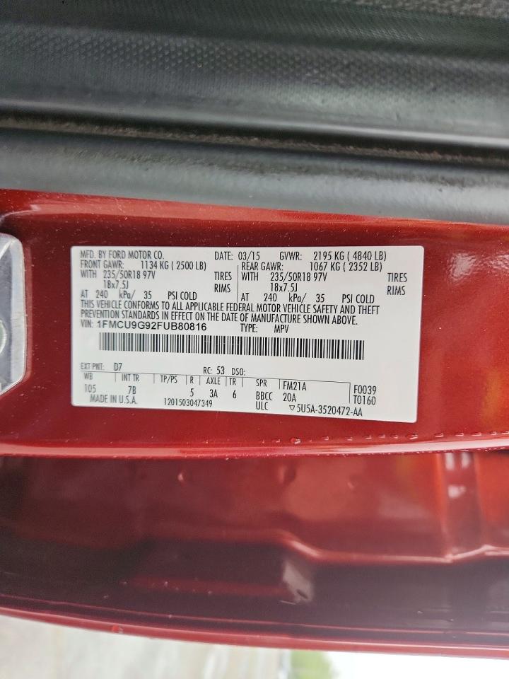 2015 Ford Escape Se Red vin: 1FMCU9G92FUB80816