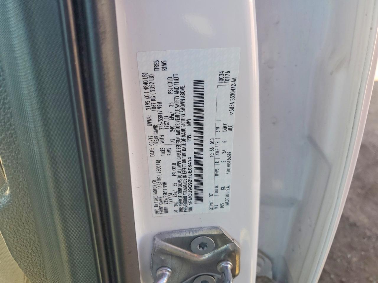 2017 Ford Escape Se White vin: 1FMCU9G92HUE08414