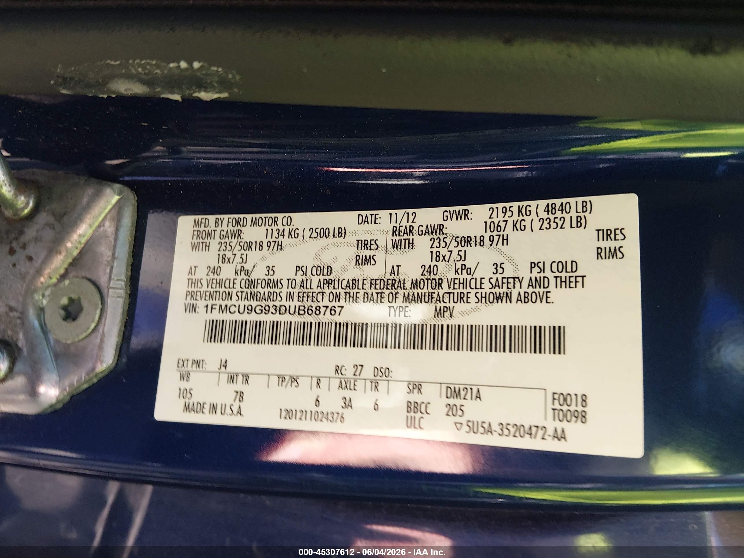 2013 Ford Escape Se Синий vin: 1FMCU9G93DUB68767