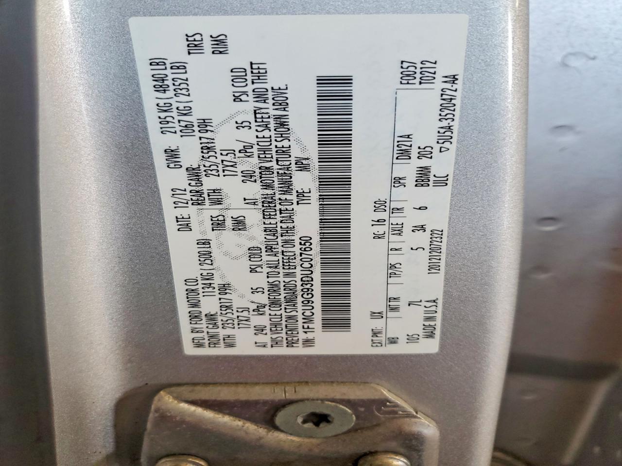 2013 Ford Escape Se Gray vin: 1FMCU9G93DUC07650
