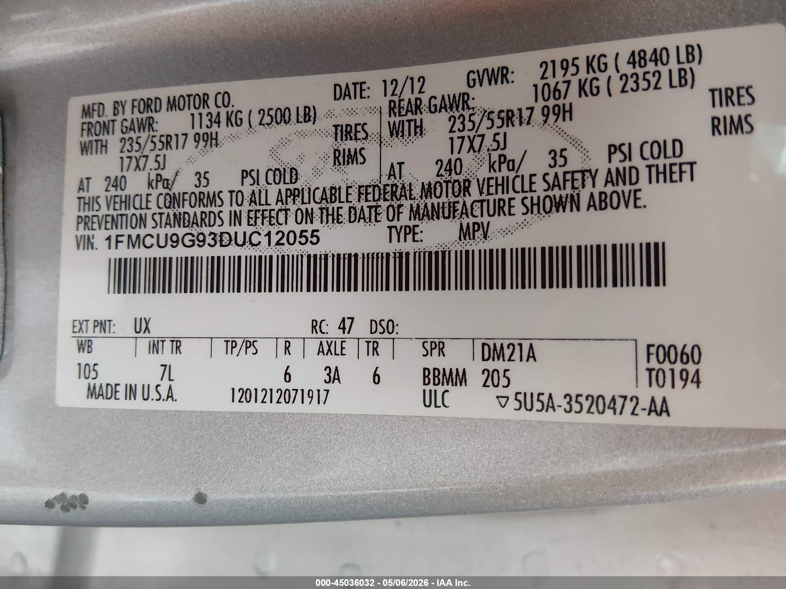 2013 Ford Escape Se Gray vin: 1FMCU9G93DUC12055