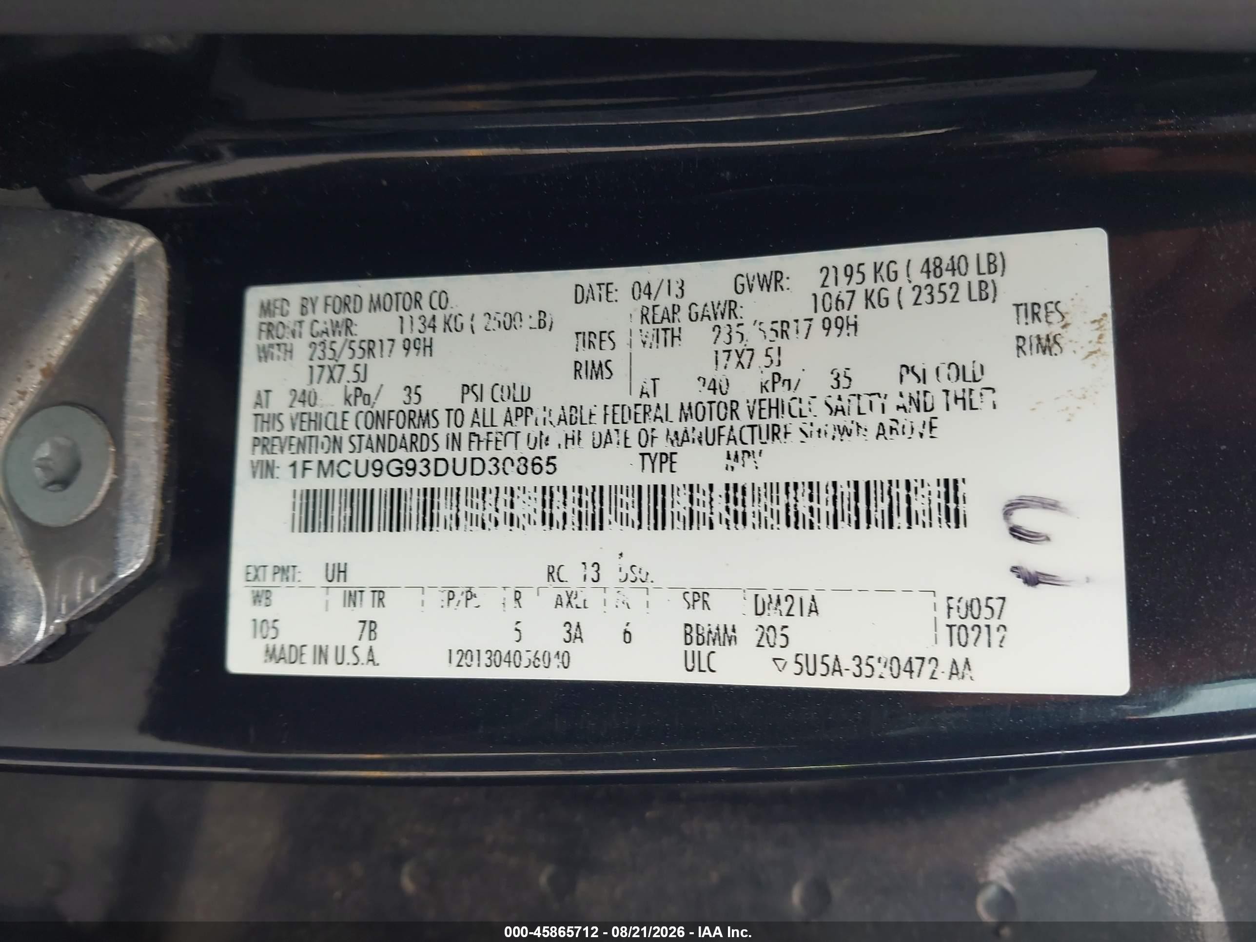 2013 Ford Escape Se Black vin: 1FMCU9G93DUD30865