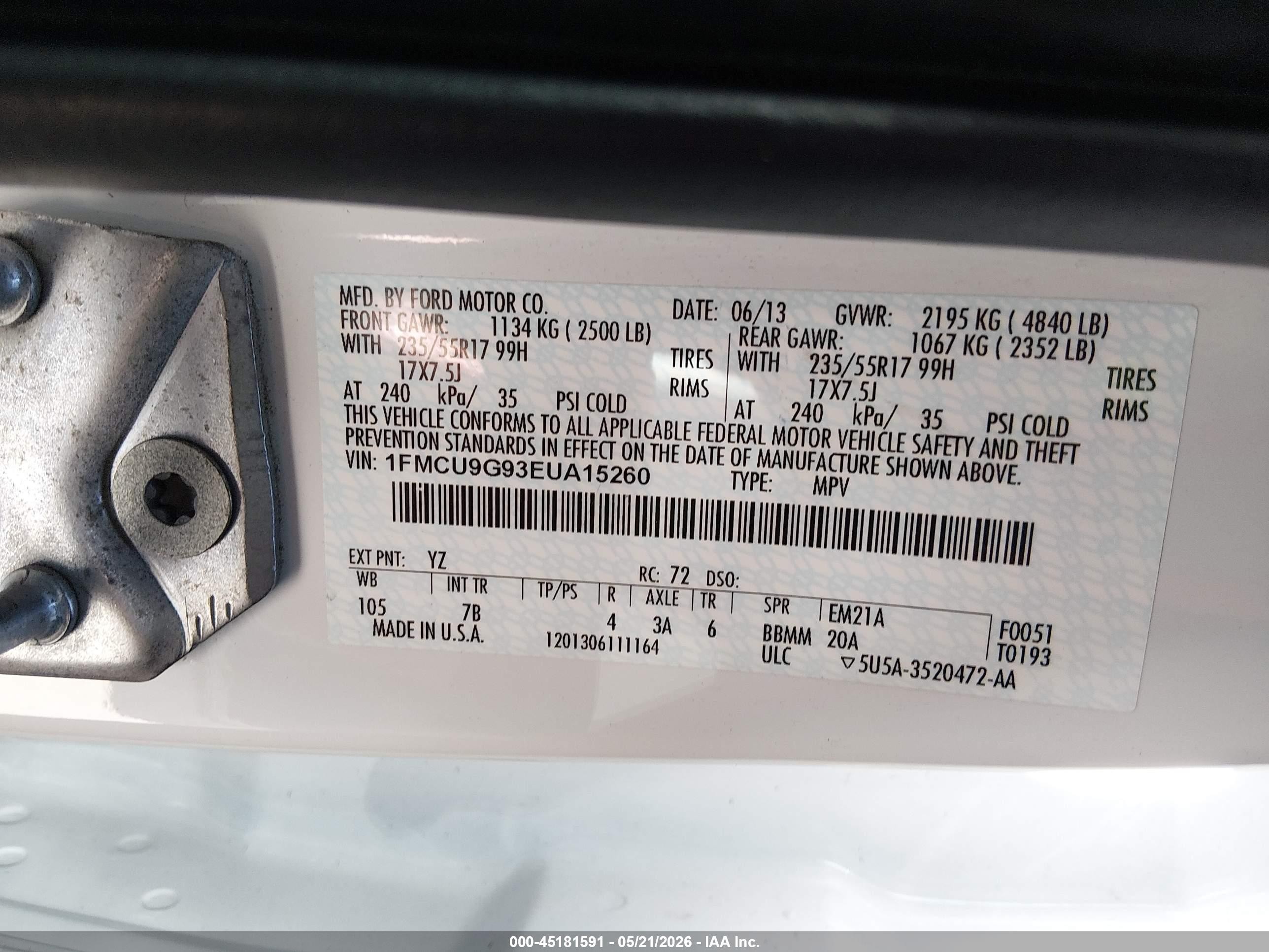 2014 Ford Escape Se White vin: 1FMCU9G93EUA15260