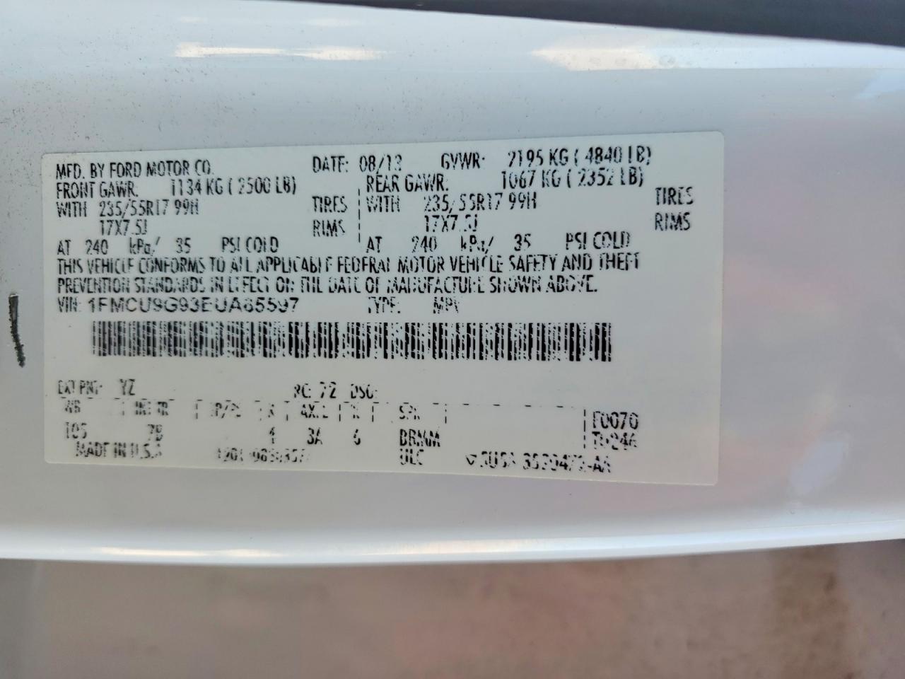 2014 Ford Escape Se White vin: 1FMCU9G93EUA85597