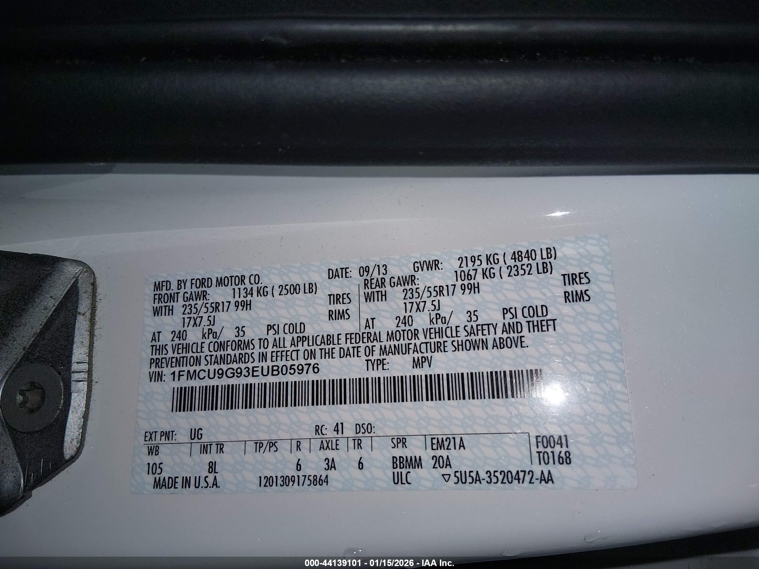 2014 Ford Escape Se White vin: 1FMCU9G93EUB05976