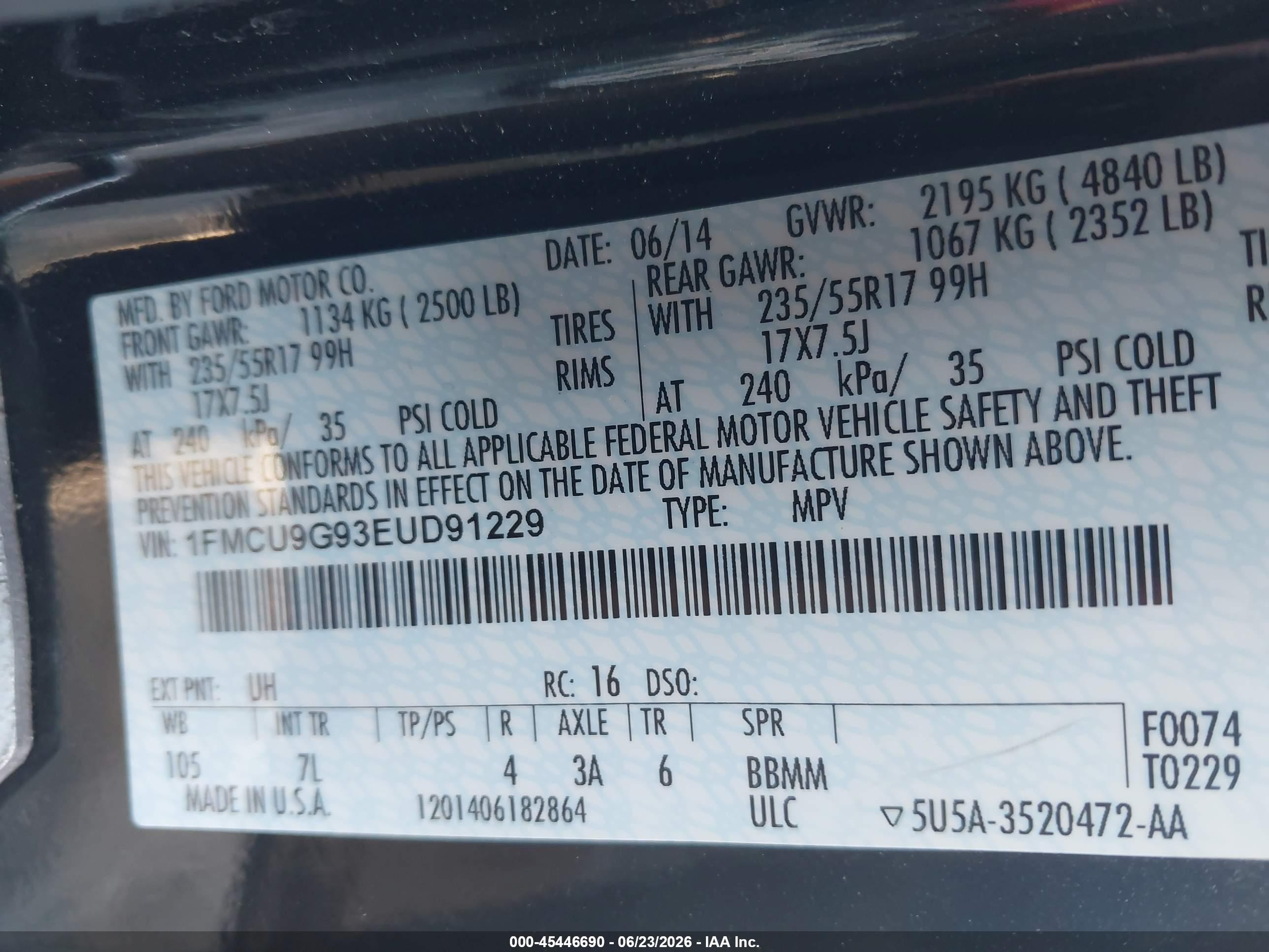 2014 Ford Escape Se Black vin: 1FMCU9G93EUD91229