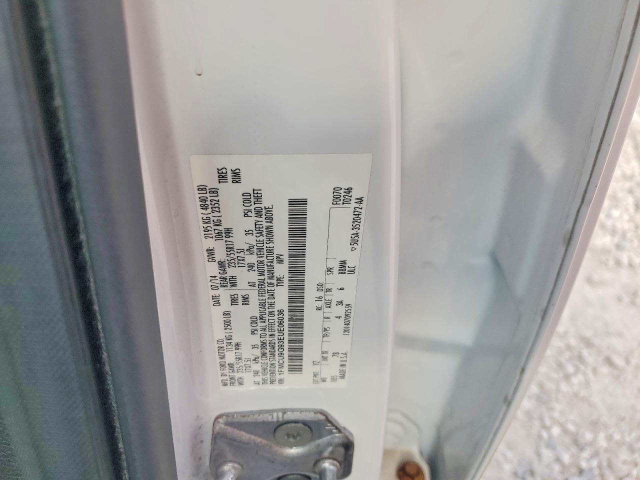 2014 Ford Escape Se White vin: 1FMCU9G93EUE06036