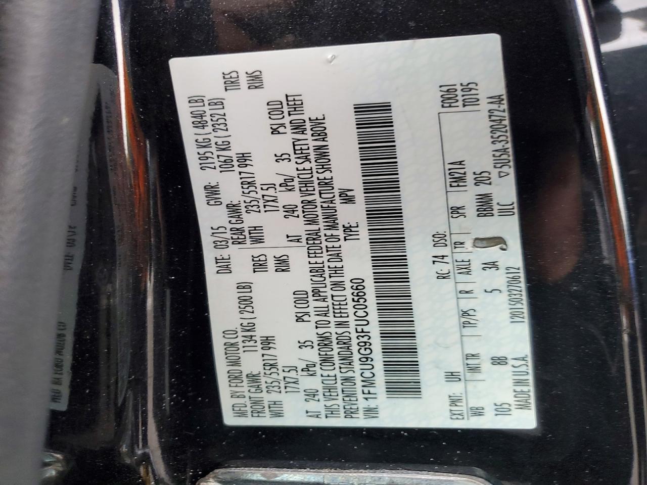 2015 Ford Escape Se Black vin: 1FMCU9G93FUC05660