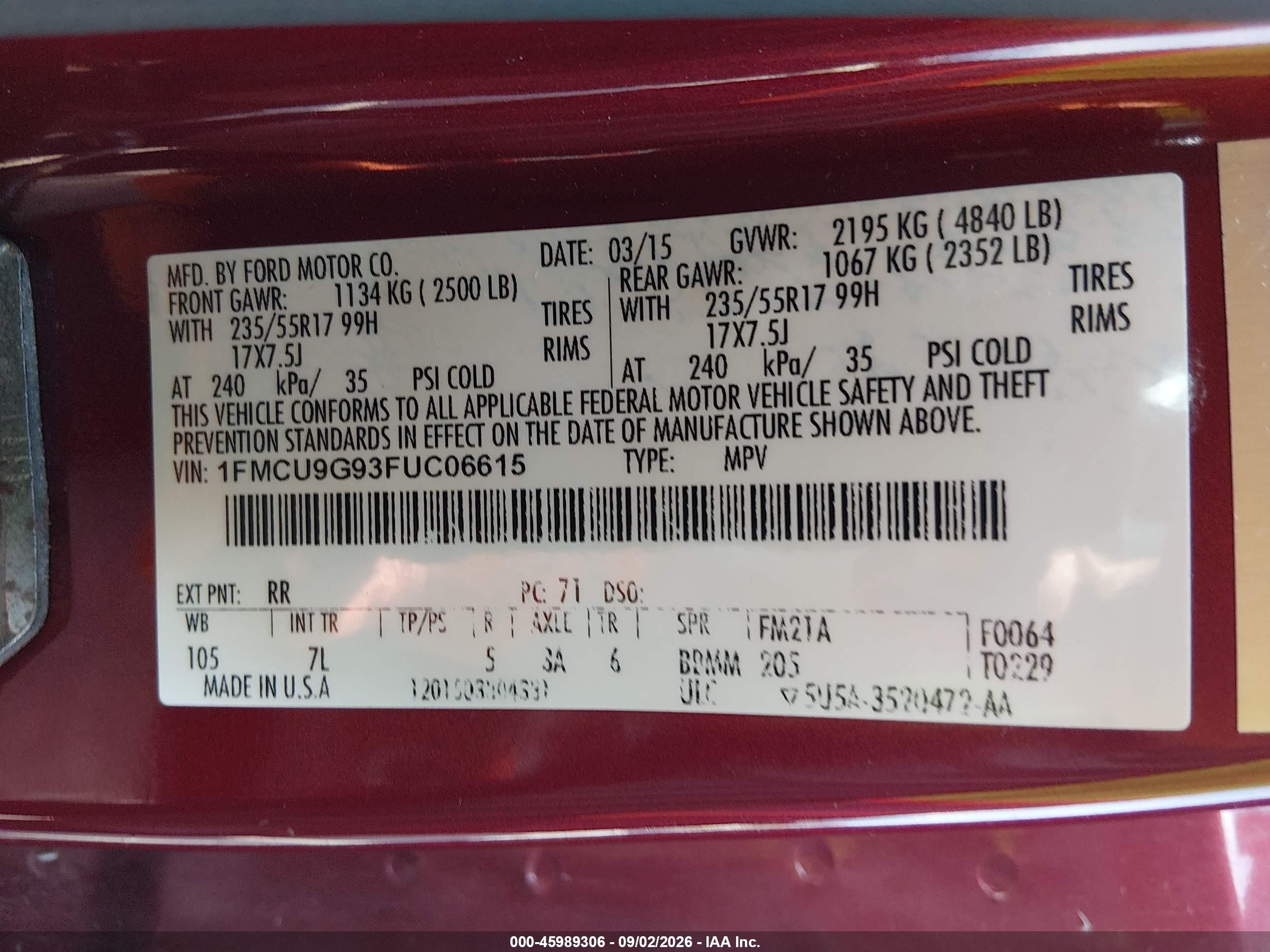 2015 Ford Escape Se Red vin: 1FMCU9G93FUC06615