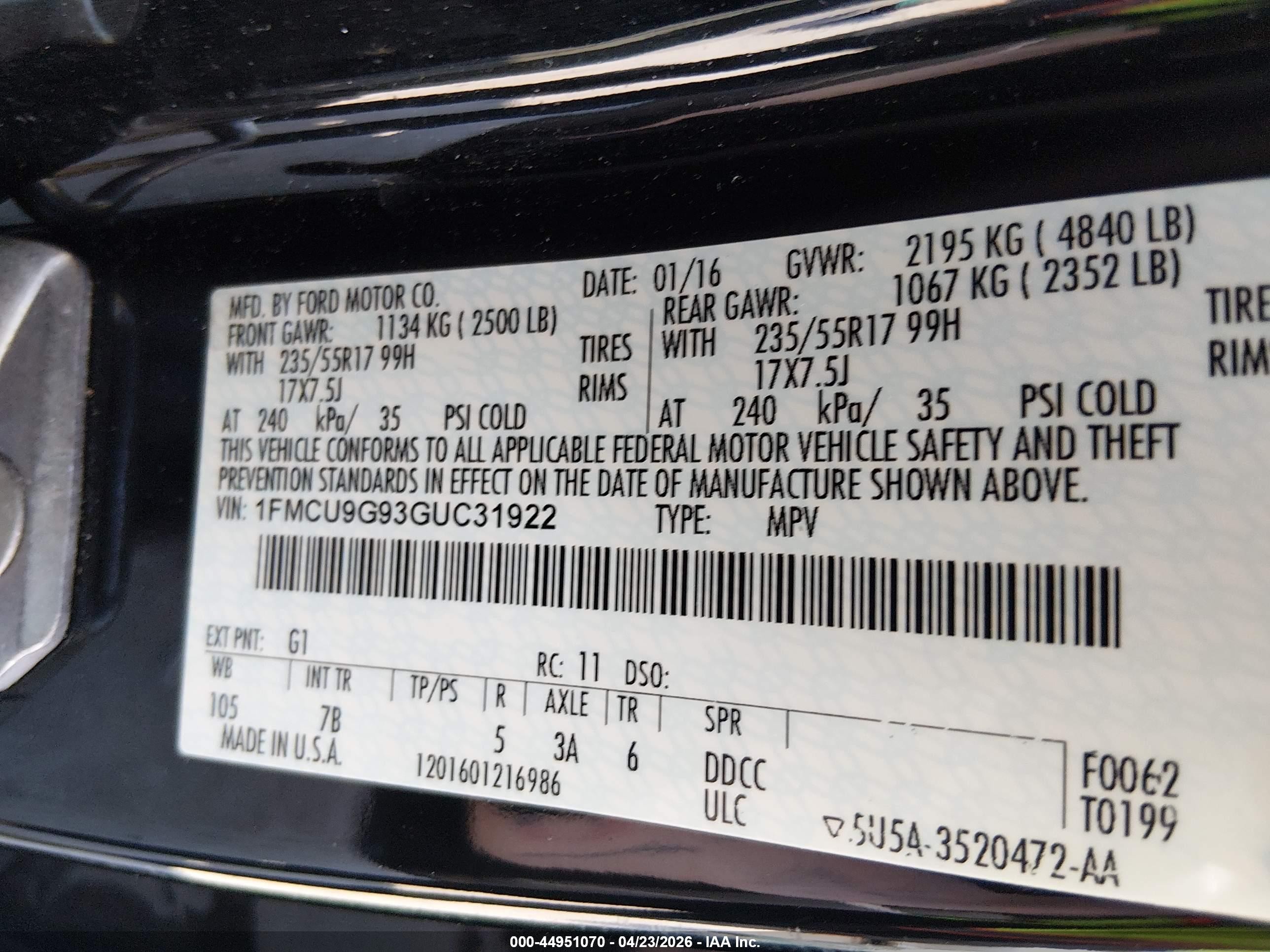 2016 Ford Escape Se Black vin: 1FMCU9G93GUC31922