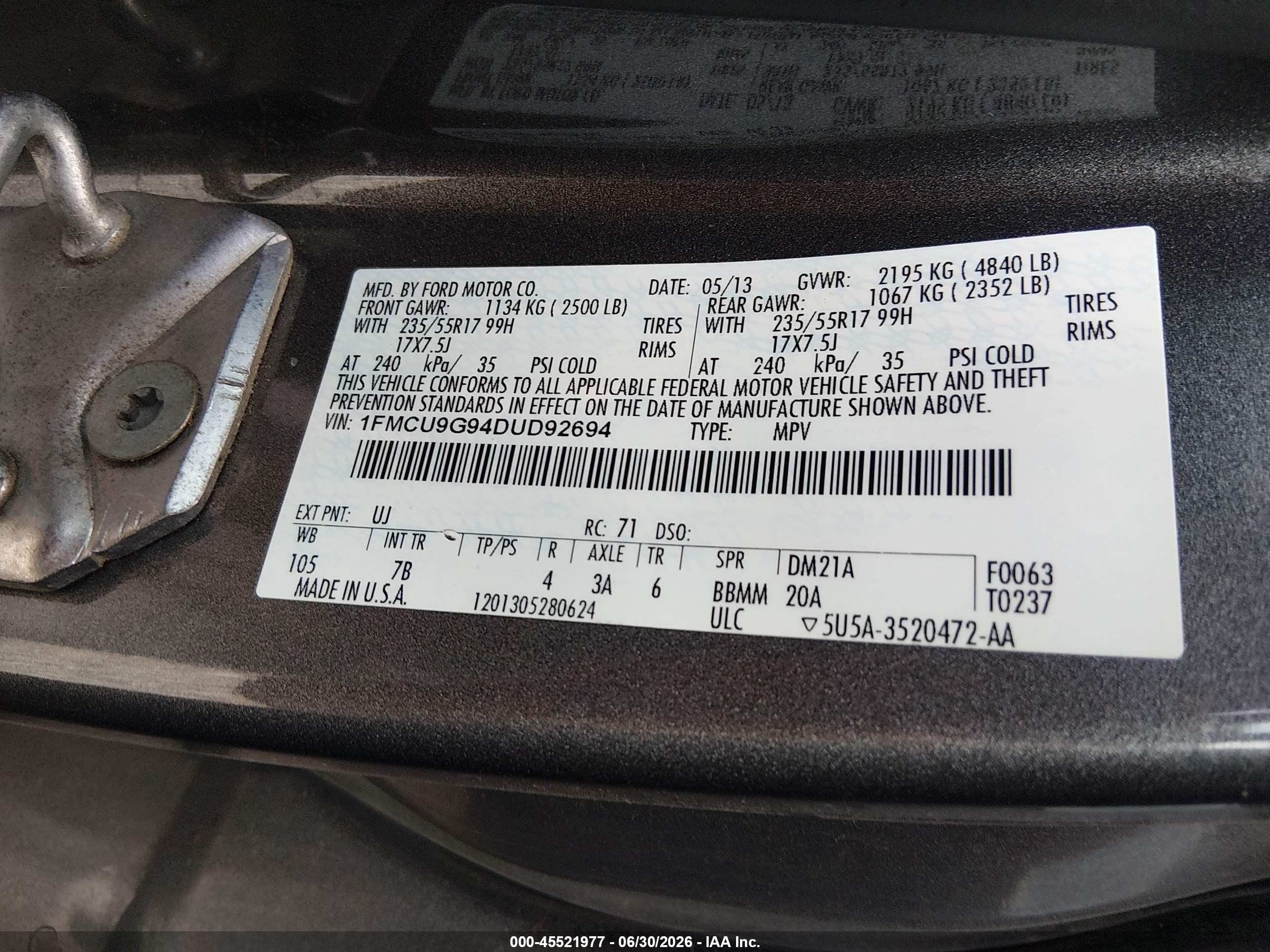 2013 Ford Escape Se Gray vin: 1FMCU9G94DUD92694