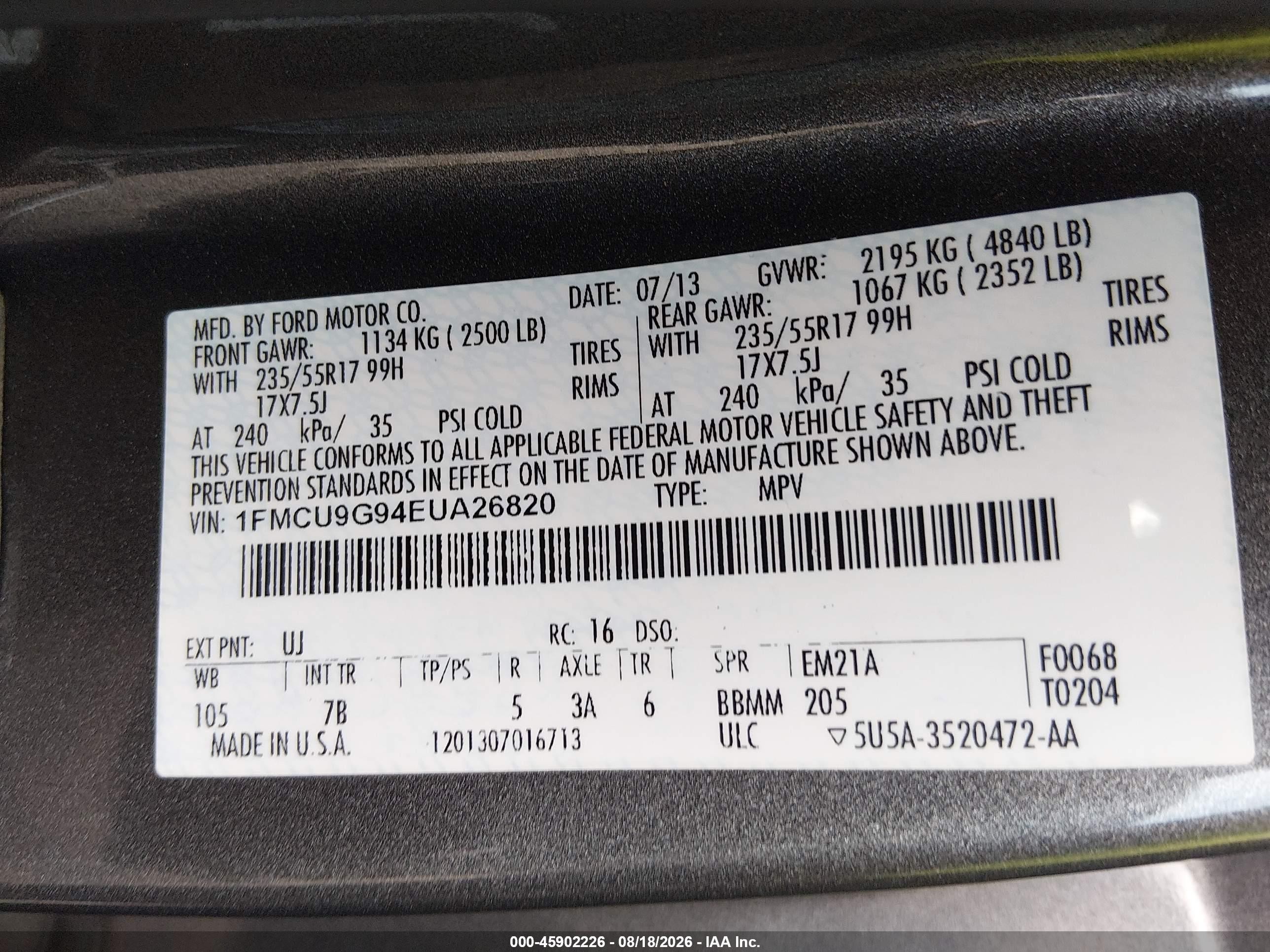 2014 Ford Escape Se Gray vin: 1FMCU9G94EUA26820