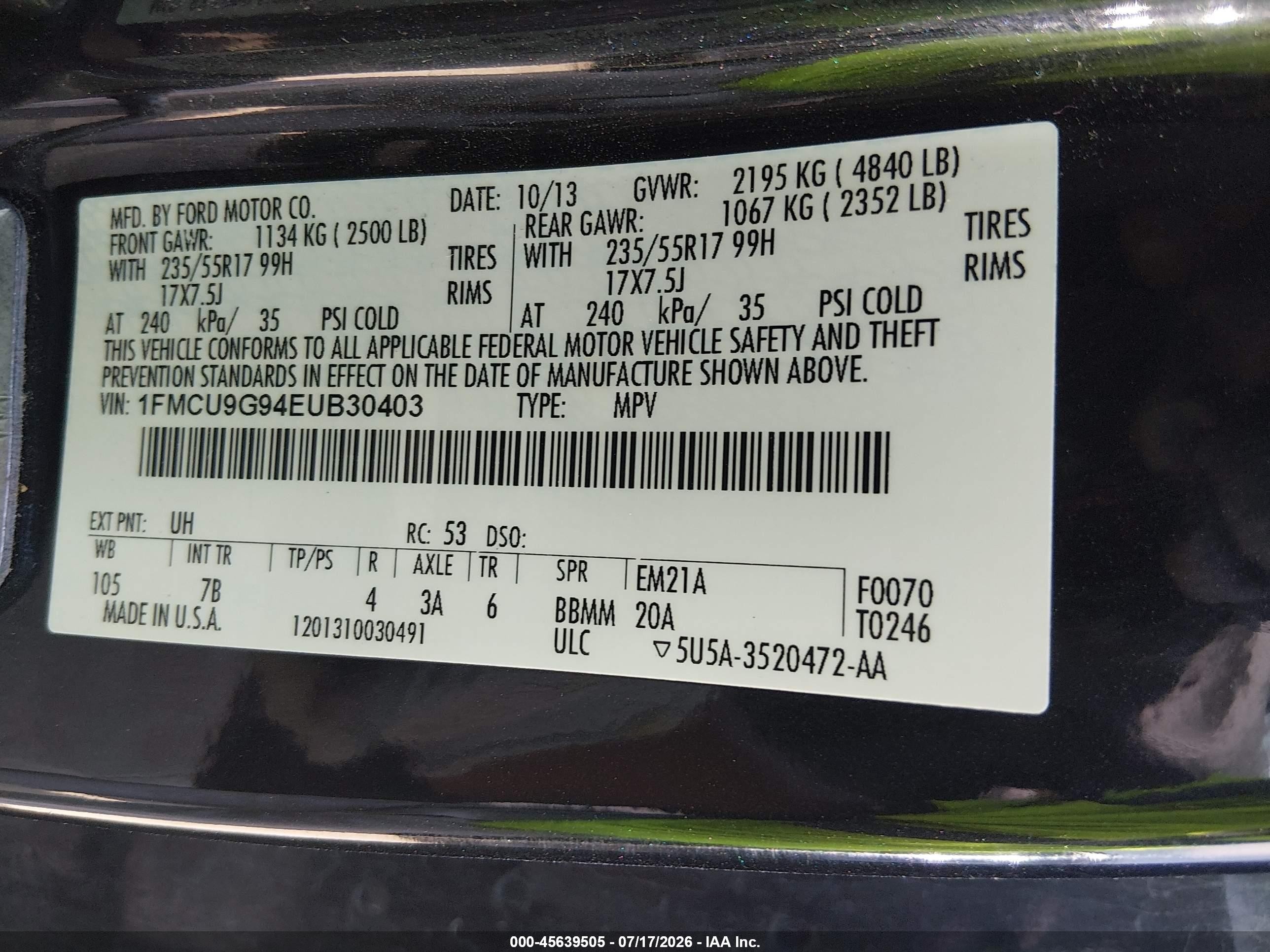 2014 Ford Escape Se Black vin: 1FMCU9G94EUB30403