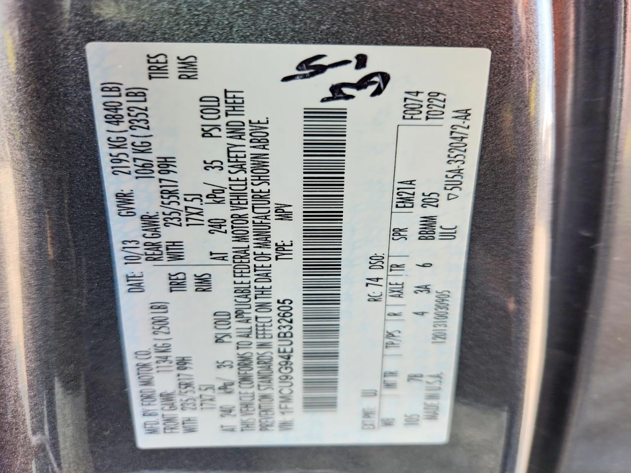 2014 Ford Escape Se Gray vin: 1FMCU9G94EUB32605