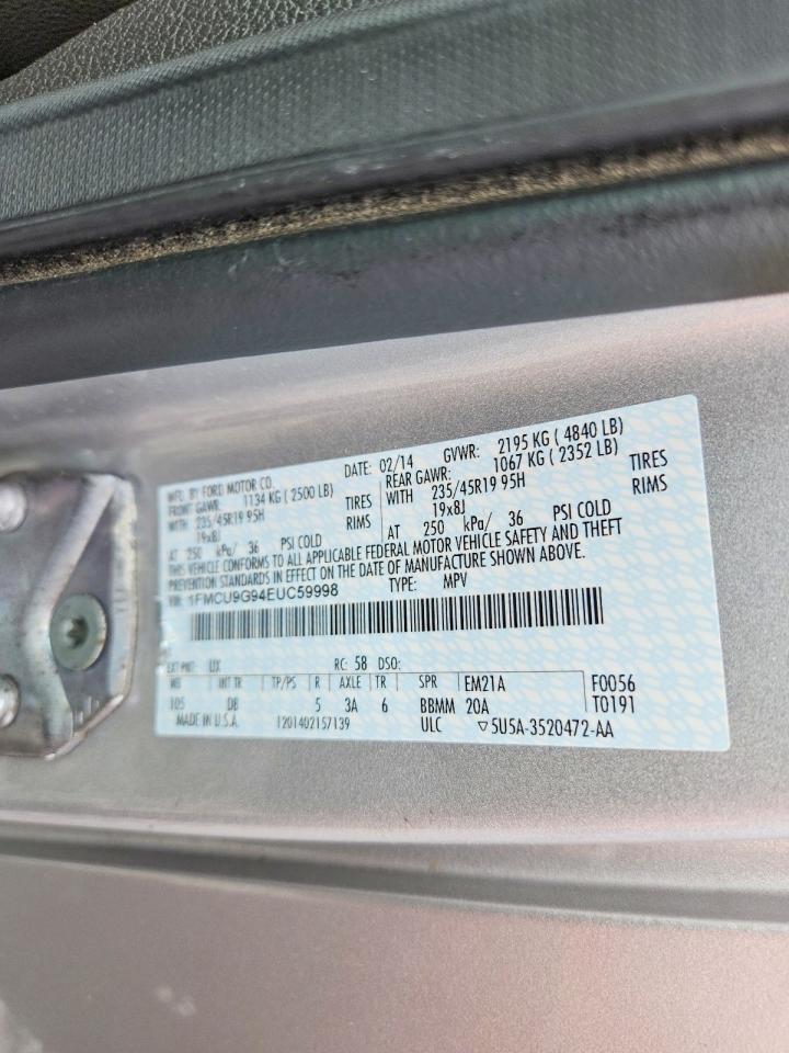2014 Ford Escape Se Silver vin: 1FMCU9G94EUC59998