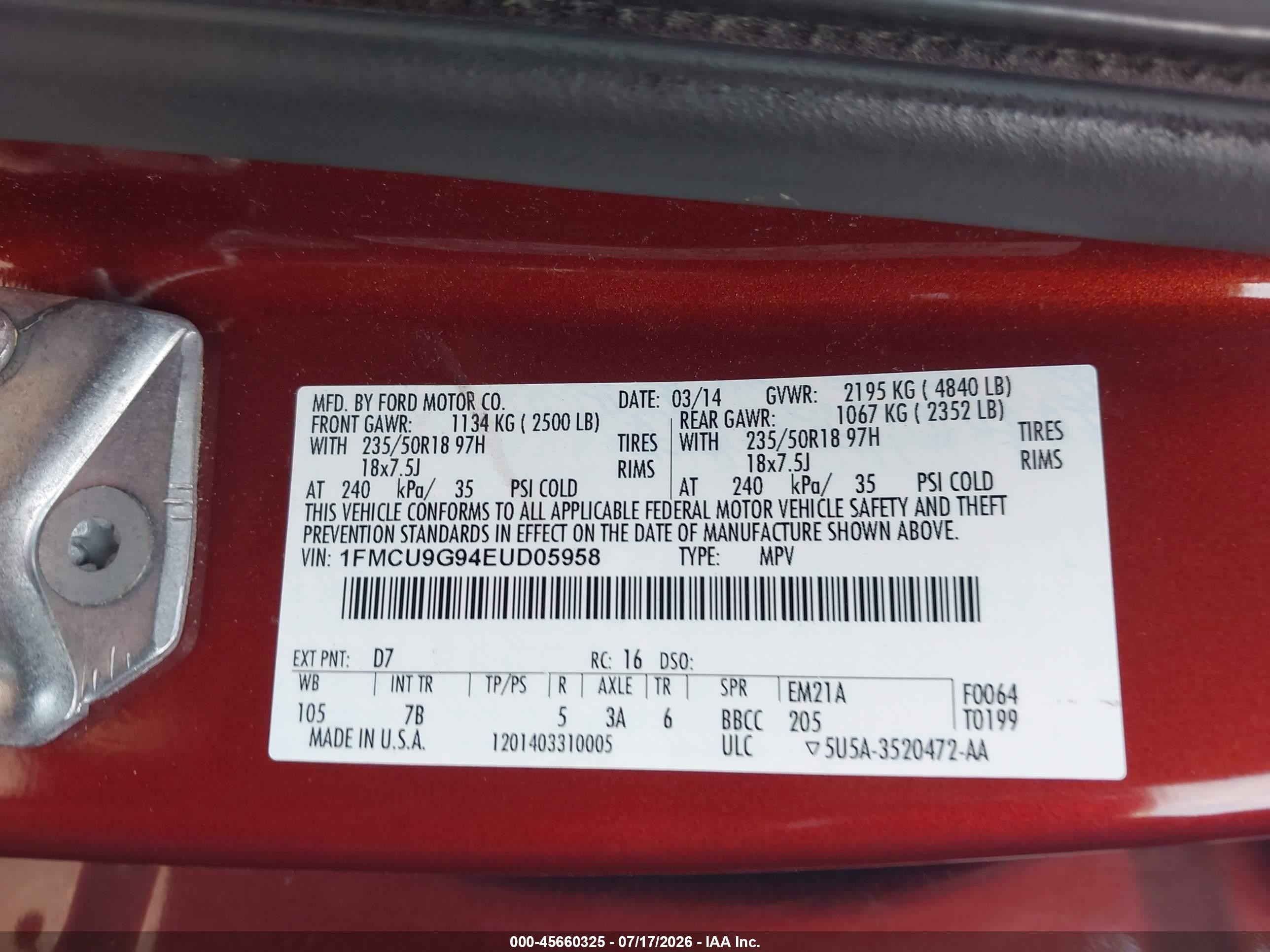 2014 Ford Escape Se Red vin: 1FMCU9G94EUD05958
