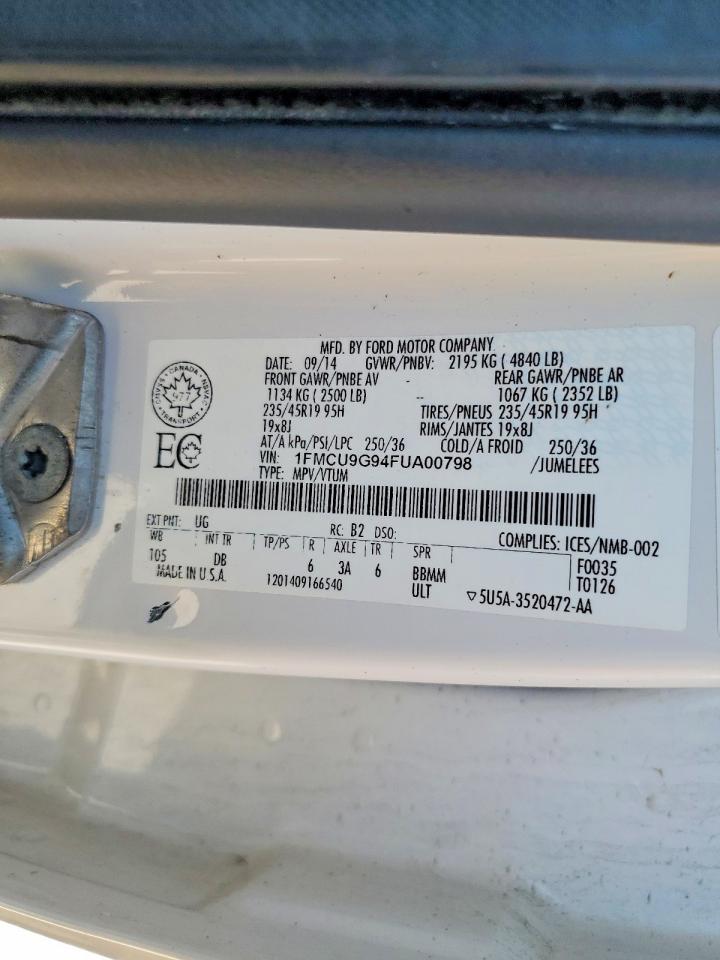 2015 Ford Escape Se White vin: 1FMCU9G94FUA00798