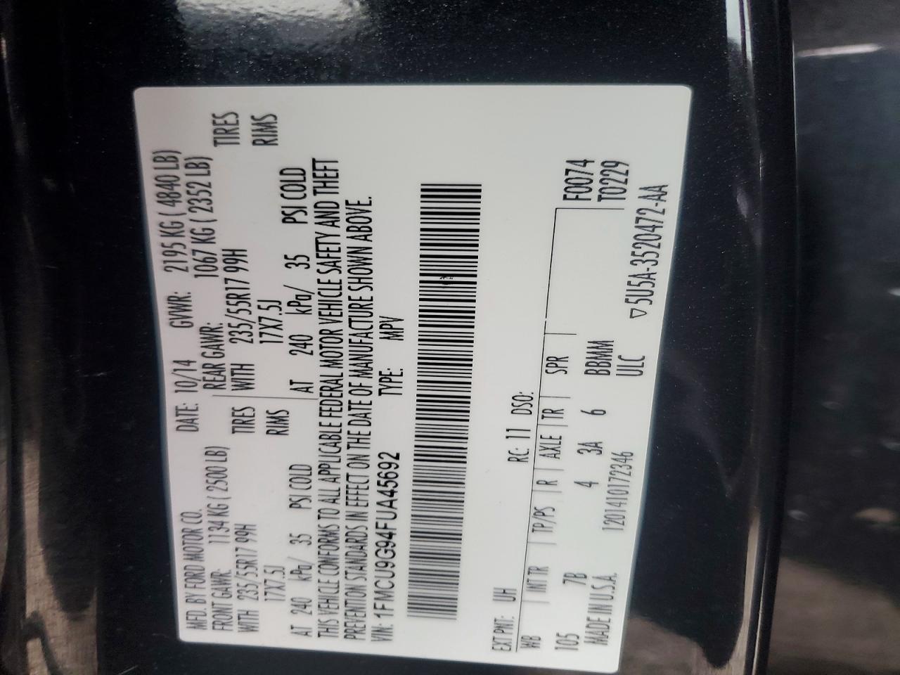 2015 Ford Escape Se Black vin: 1FMCU9G94FUA45692