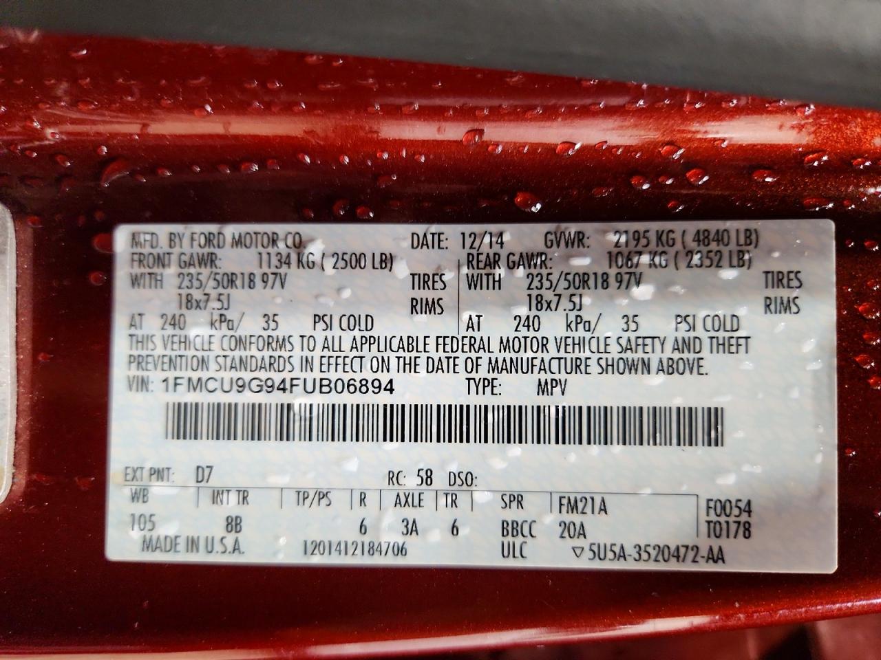 2015 Ford Escape Se Red vin: 1FMCU9G94FUB06894