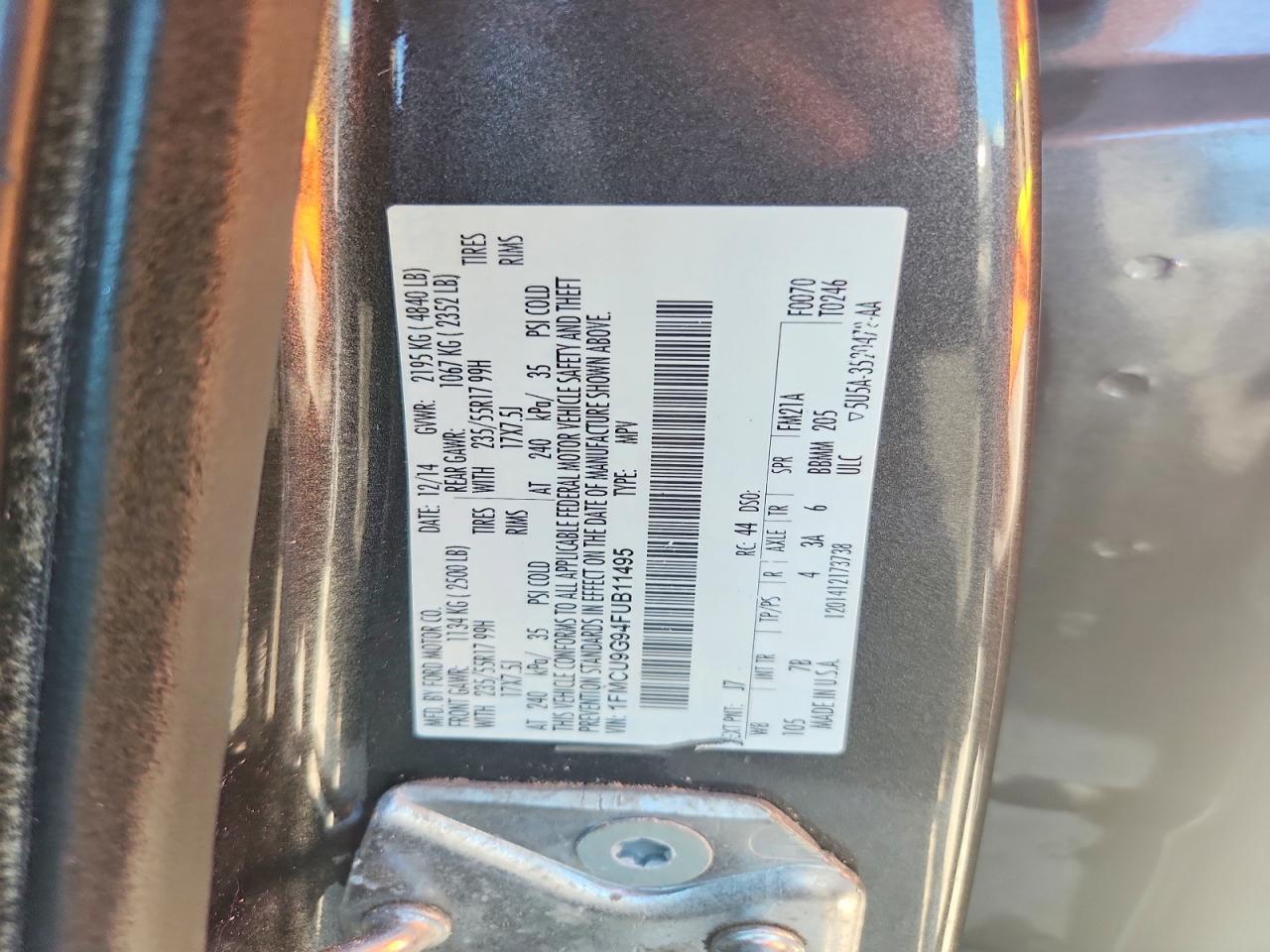 2015 Ford Escape Se Gray vin: 1FMCU9G94FUB11495