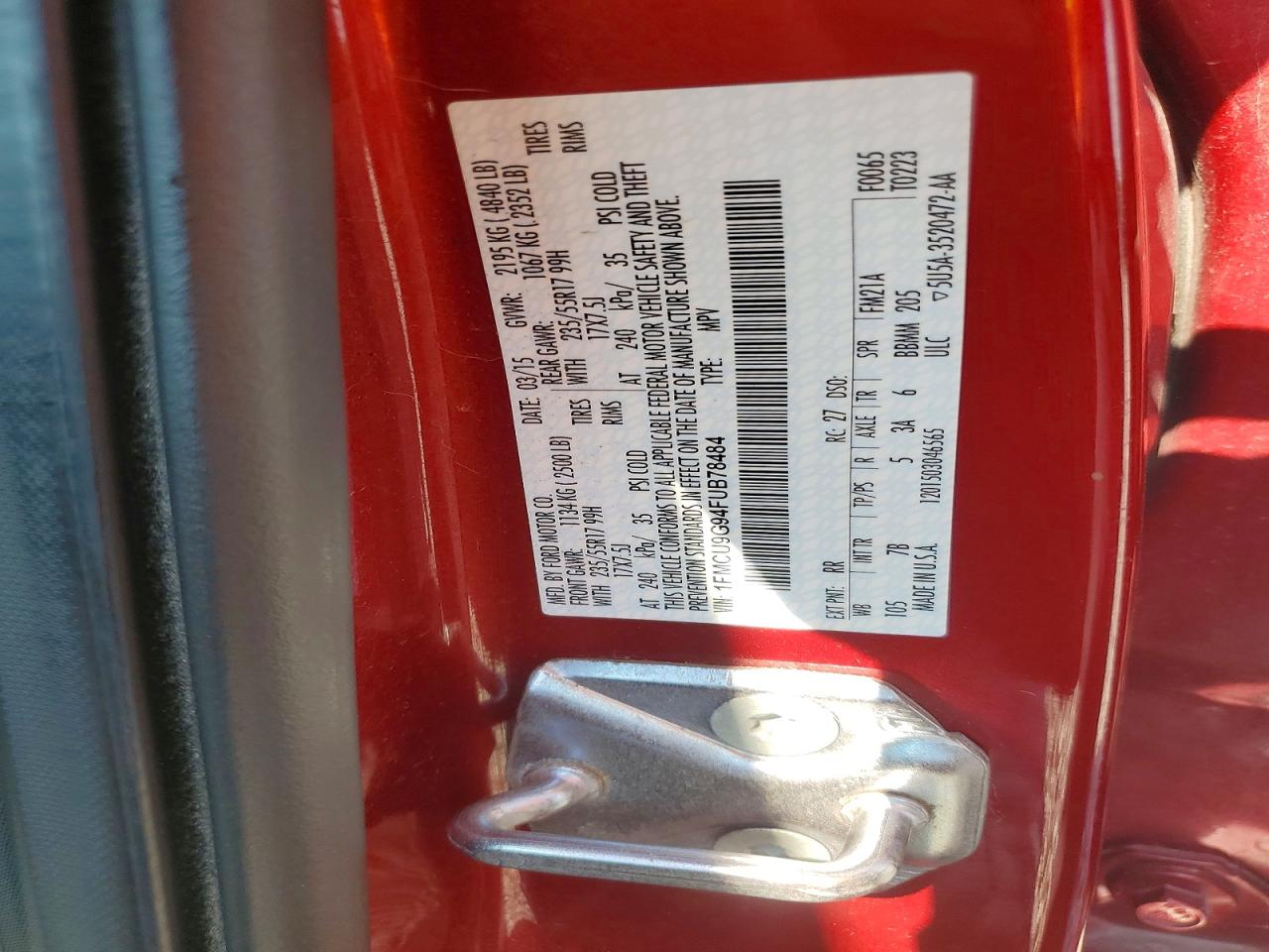 2015 Ford Escape Se Red vin: 1FMCU9G94FUB78484