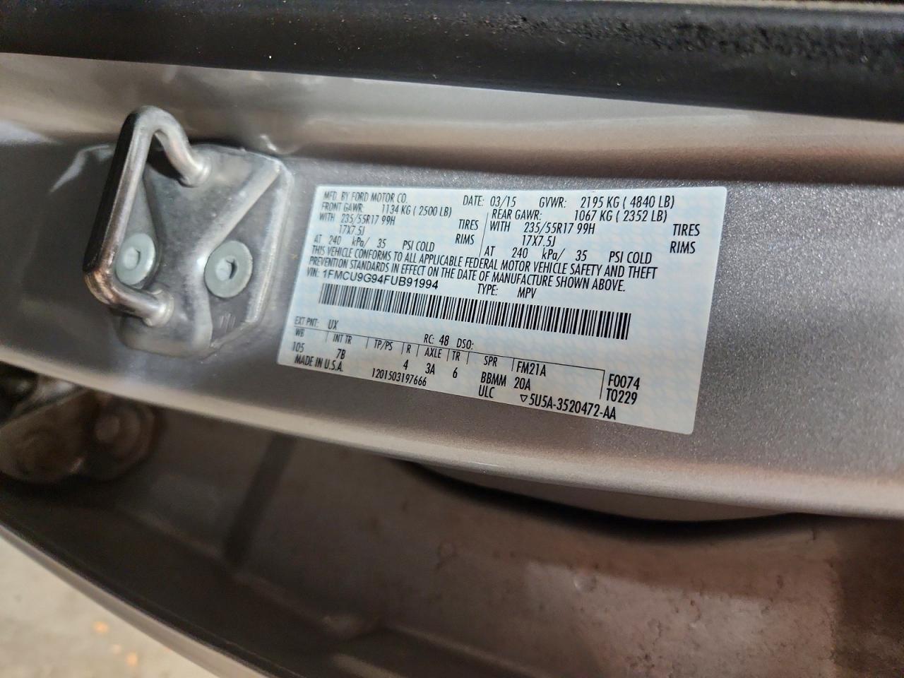 2015 Ford Escape Se Silver vin: 1FMCU9G94FUB91994