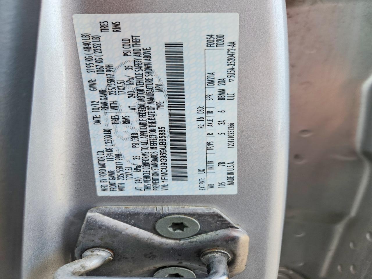 2013 Ford Escape Se Silver vin: 1FMCU9G95DUB65885
