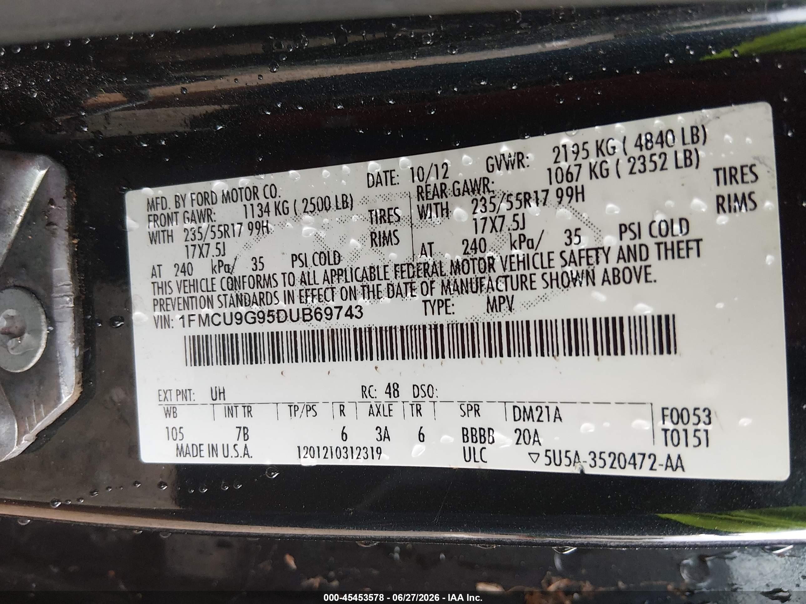 2013 Ford Escape Se Black vin: 1FMCU9G95DUB69743