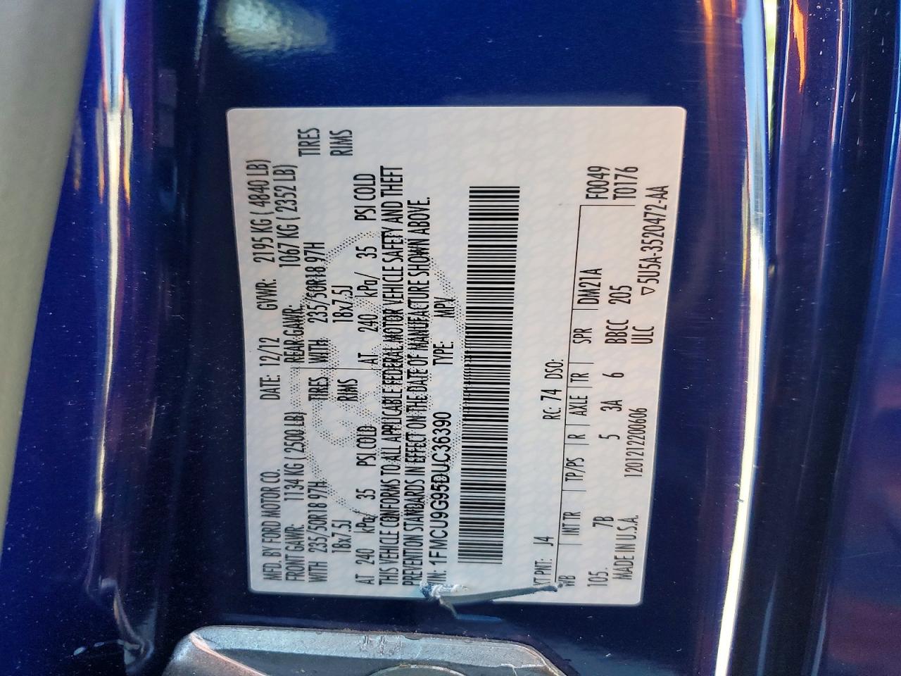 2013 Ford Escape Se Blue vin: 1FMCU9G95DUC36390