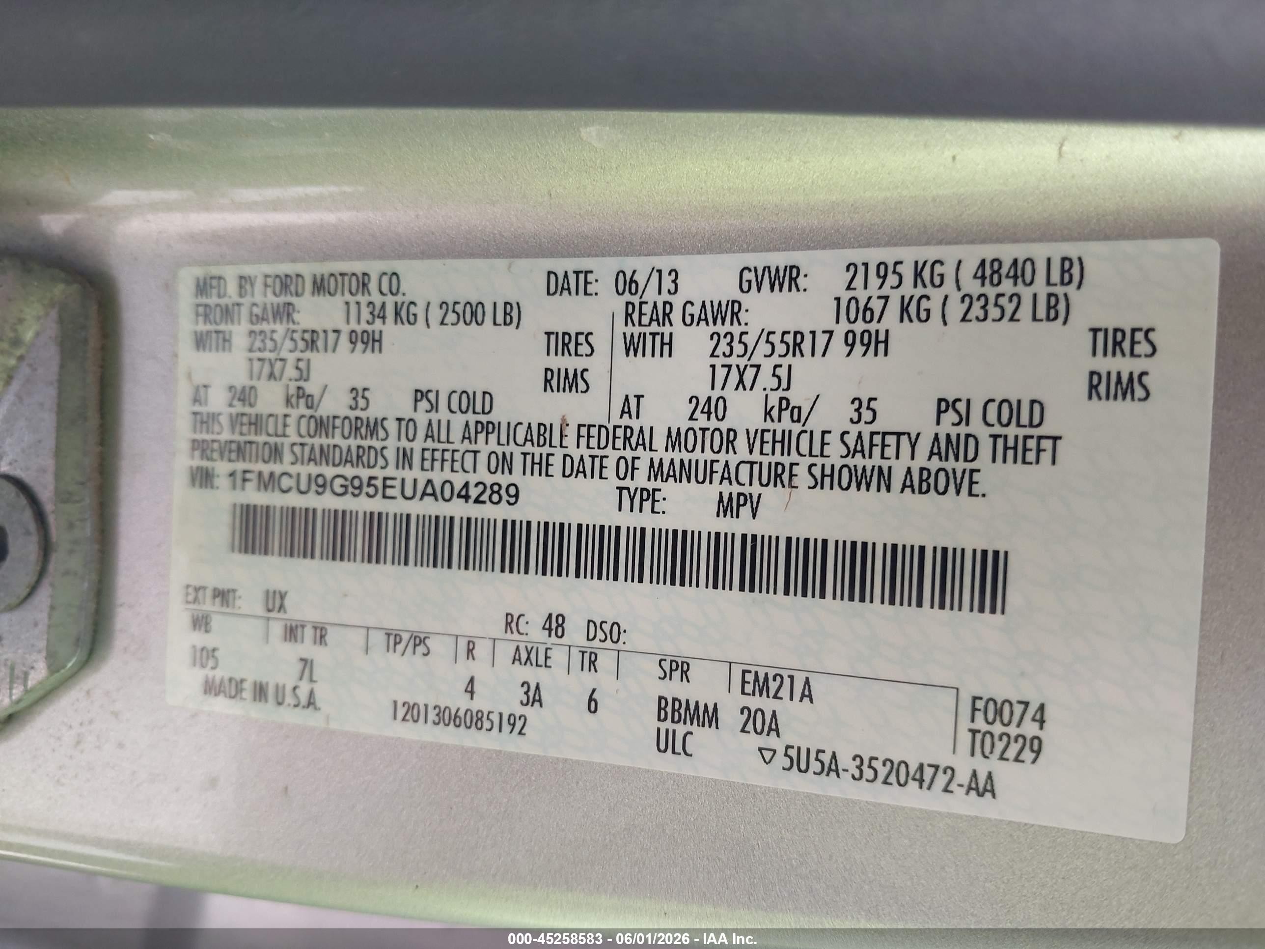 2014 Ford Escape Se Silver vin: 1FMCU9G95EUA04289