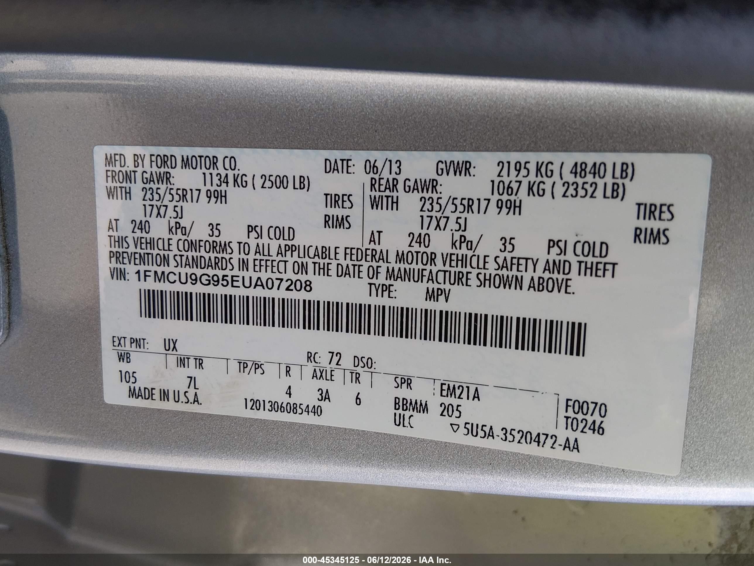 2014 Ford Escape Se Silver vin: 1FMCU9G95EUA07208